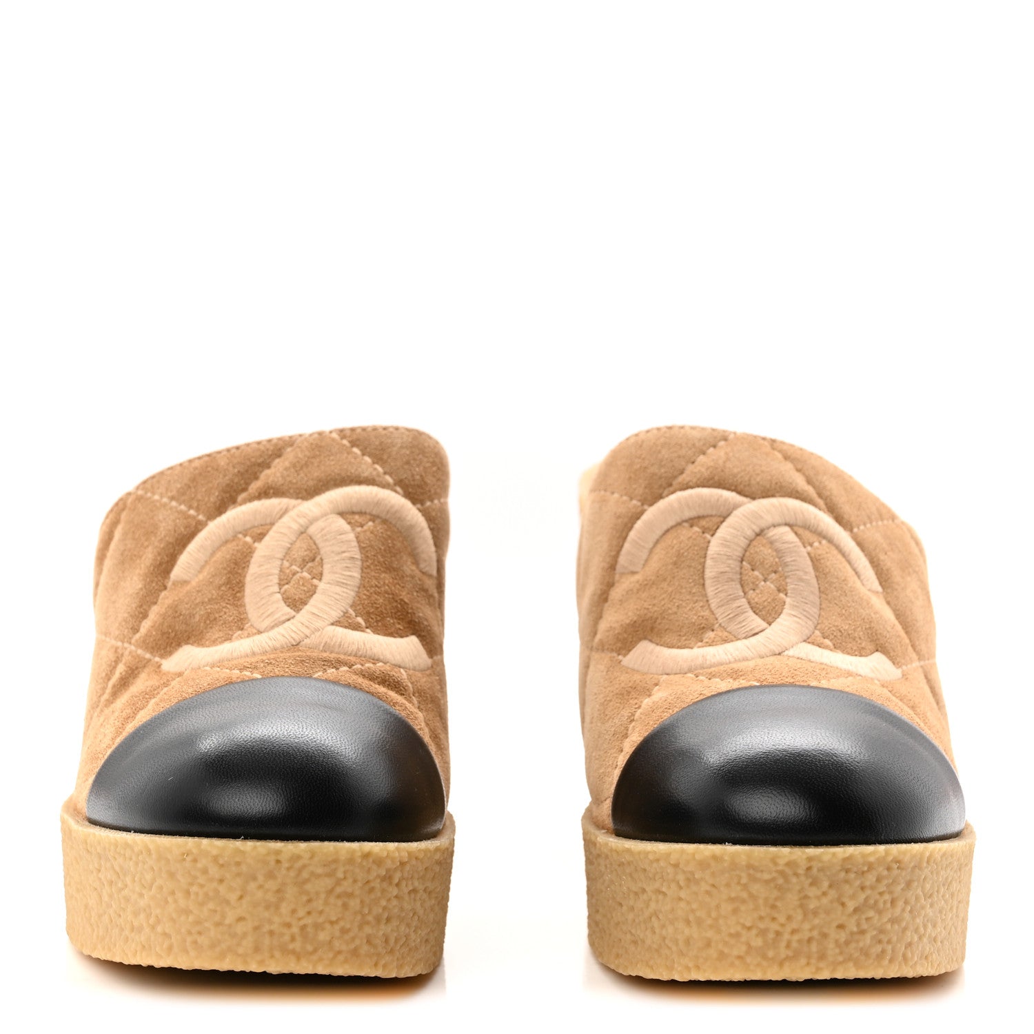 Suede Calfskin Lambskin Quilted CC Mules 40 Beige Black
