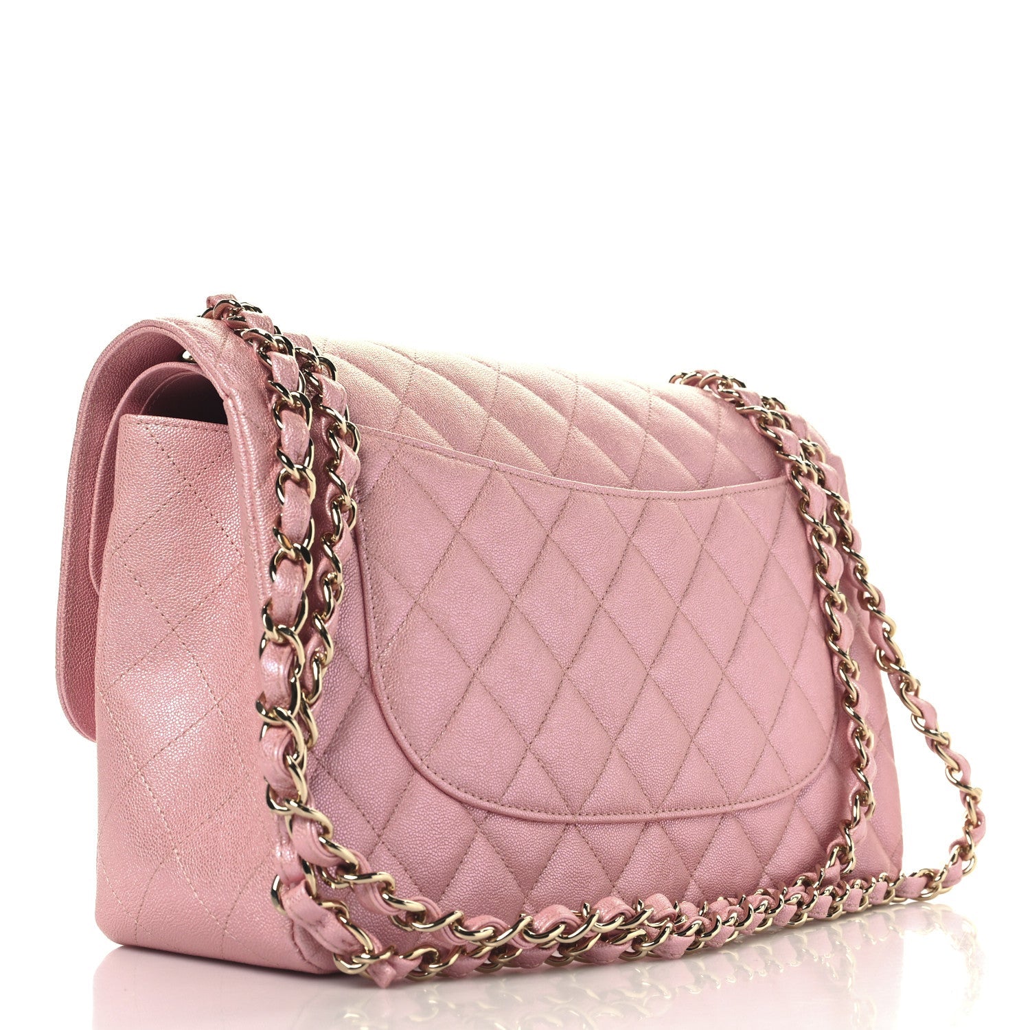 Iridescent Caviar Quilted Jumbo Double Flap Rose Pink