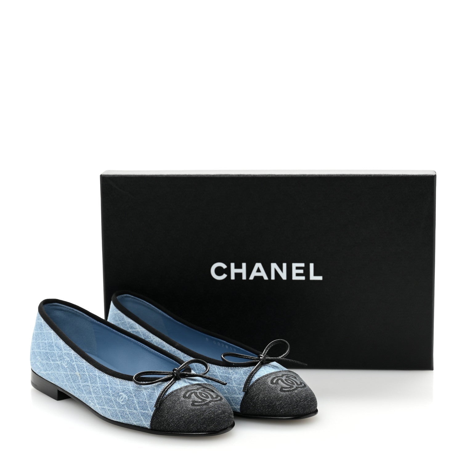 Denim Printed Quilt CC Cap Toe Ballerina Flats 35 Light Blue Dark Grey