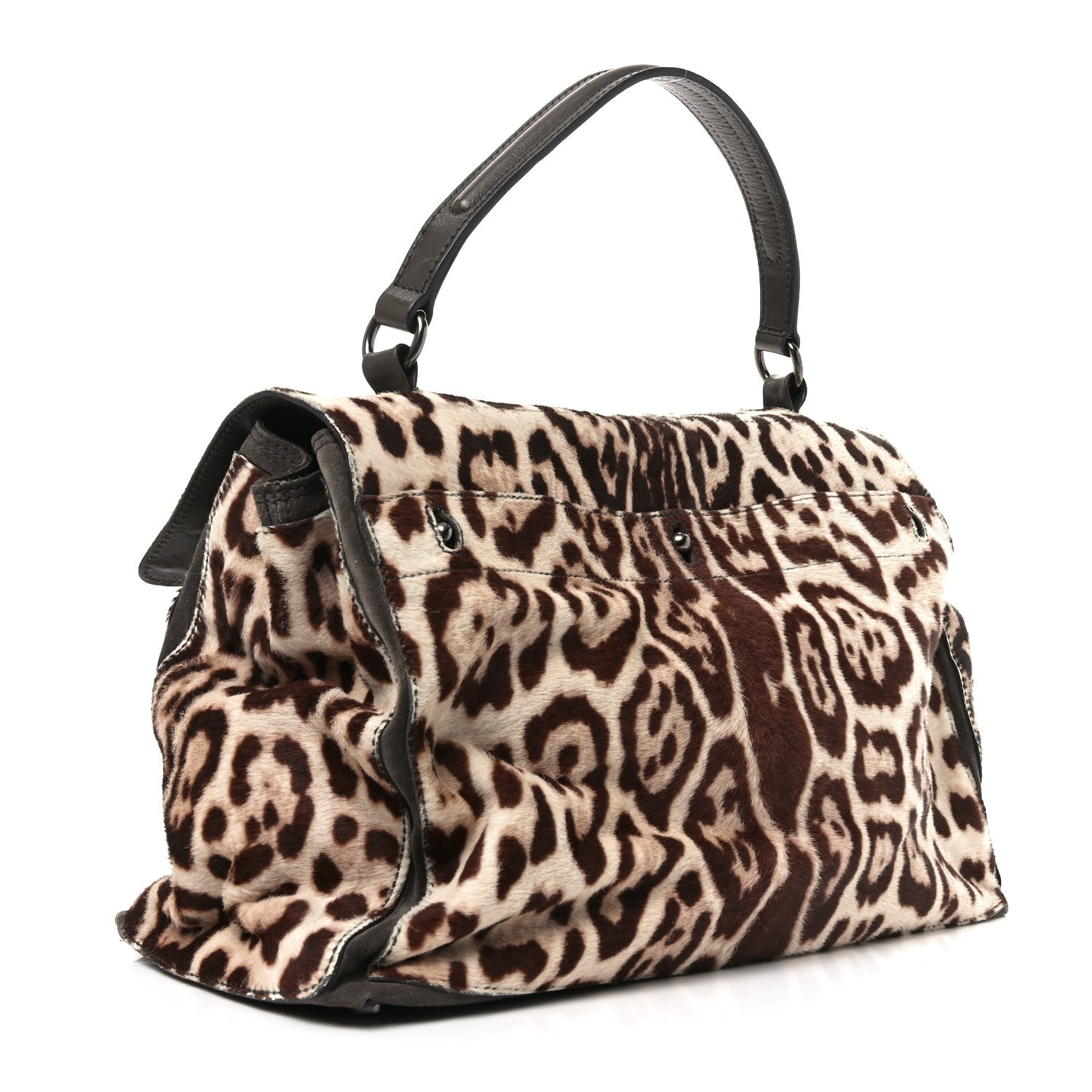 Pony Hair Leopard Suede Calfskin Print Large Muse Two Brown