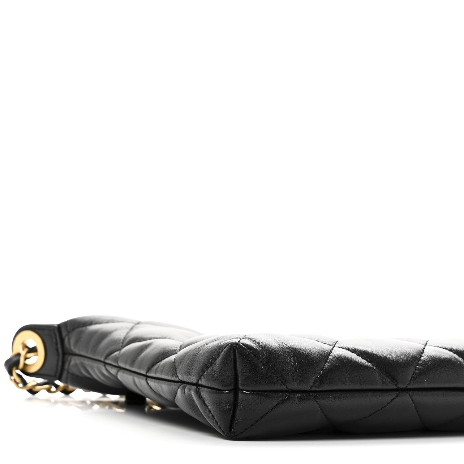 Shiny Lambskin Quilted CC Hobo Black