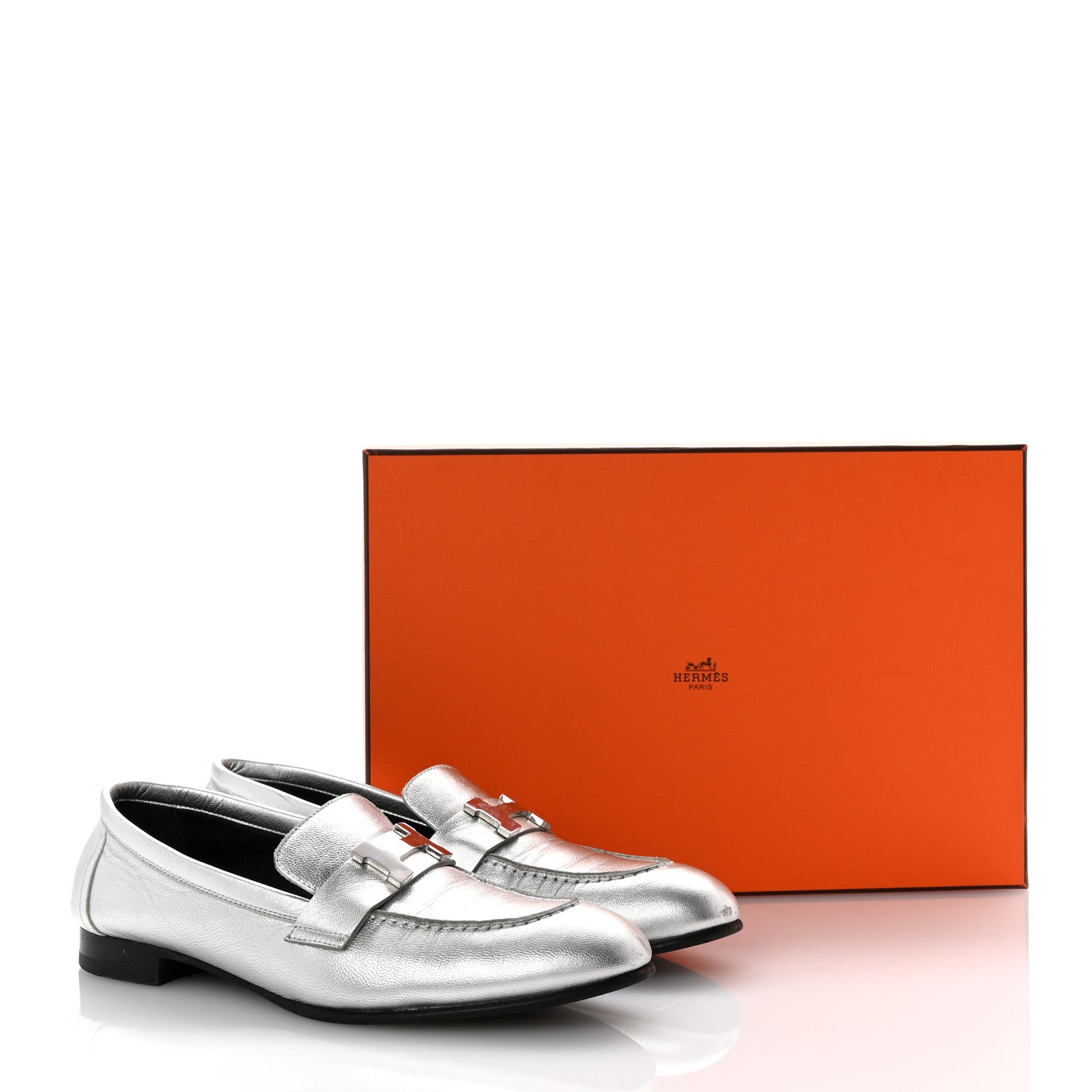 Metallic Calfskin Womens Paris Loafers 37 Silver