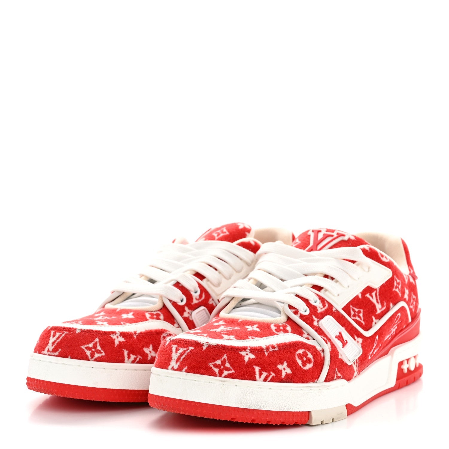 Jacquard Velvet Monogram Mens LV Trainer Sneakers 8 Red