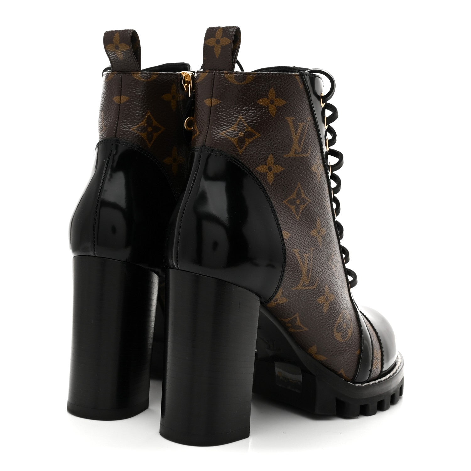 Patent Calfskin Monogram Star Trail Ankle Boots 38 Black