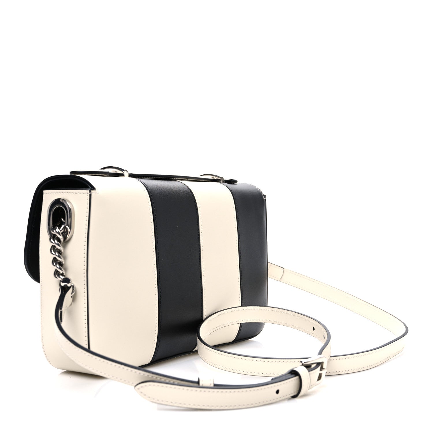 Senna Calfskin Lines Petite GG Top Handle Shoulder Bag Black Mystic White