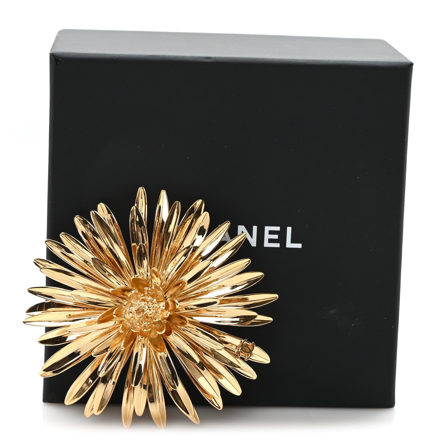 Metal Flower CC Brooch Gold