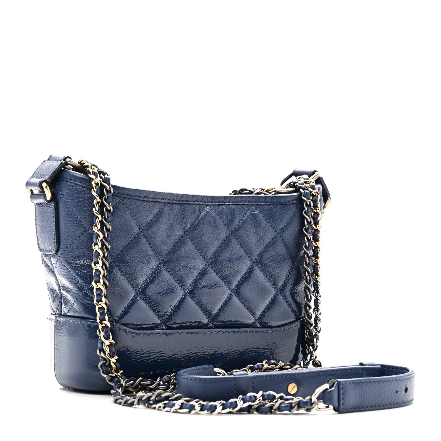 Patent Goatskin Quilted Small Gabrielle Hobo Blue