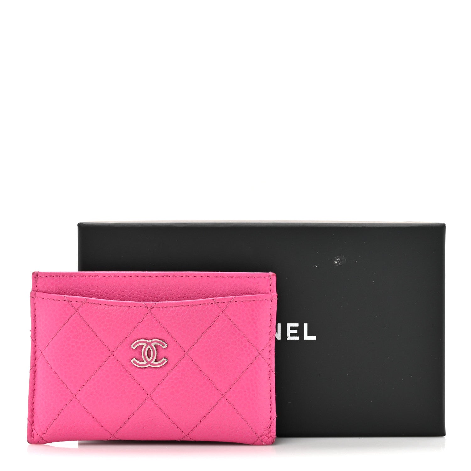 Caviar Quilted Enamel Card Holder Pink