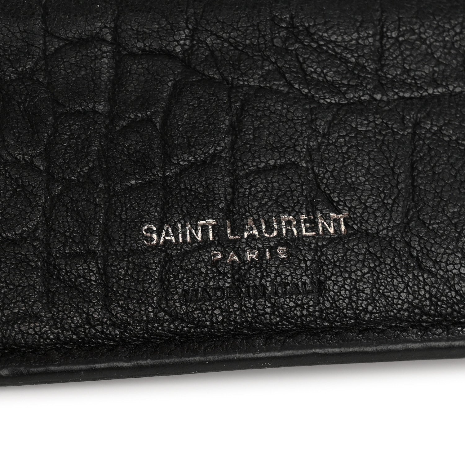Calfskin Crocodile Embossed Monogram Bifold Wallet Black