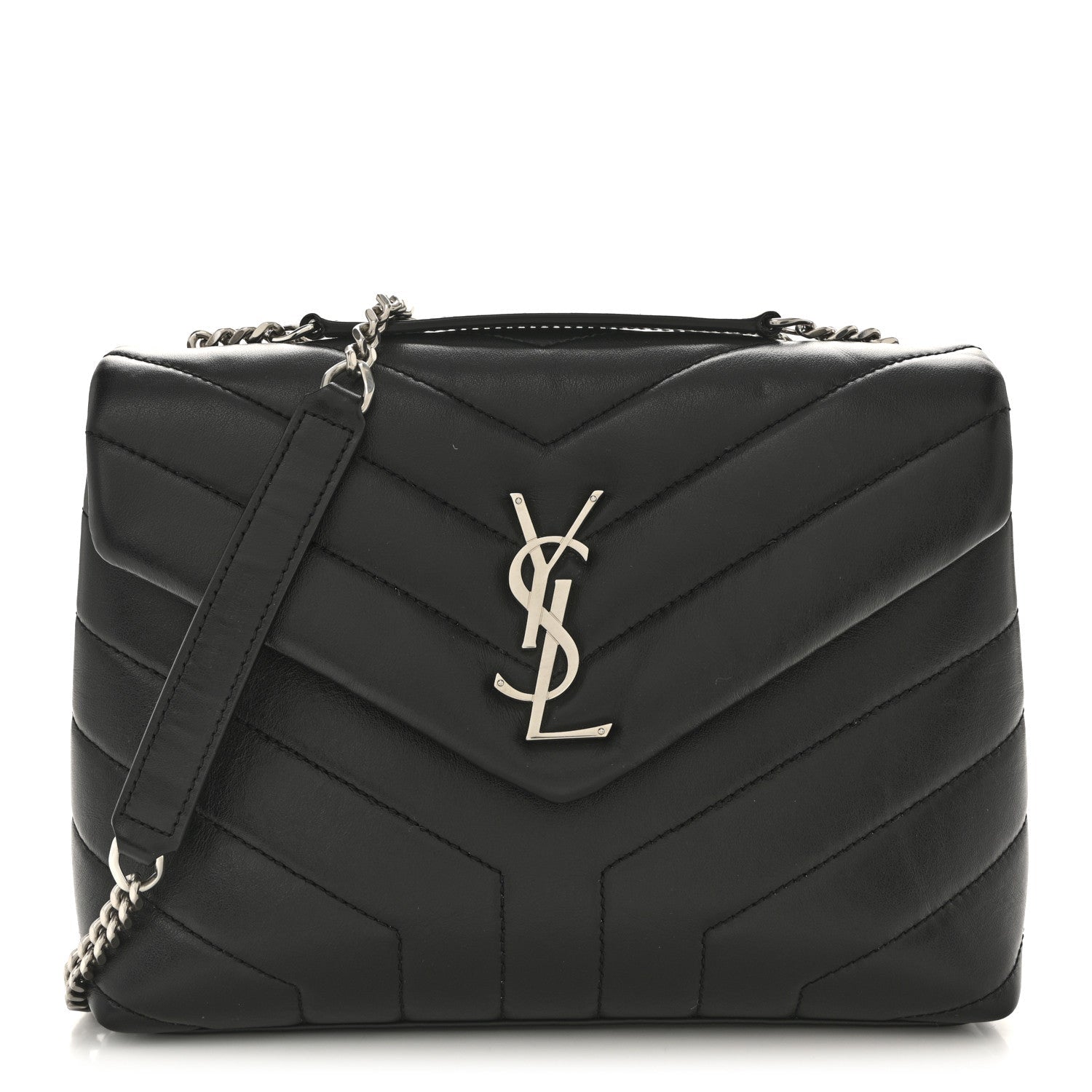 Calfskin Y Quilted Monogram Small Loulou Chain Satchel Black