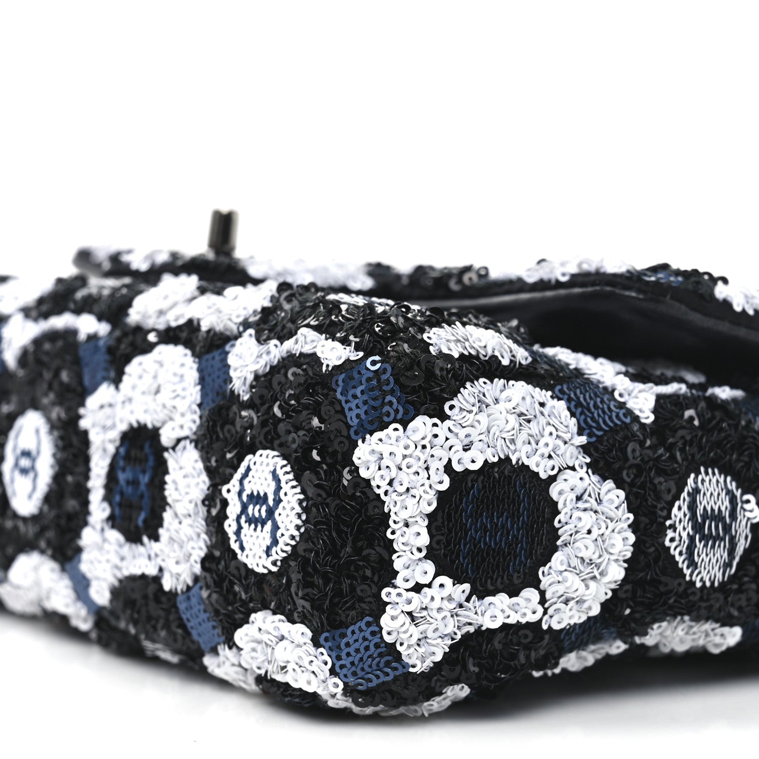 Satin Sequin Embellished Flower Mini Rectangular Flap Black White Blue