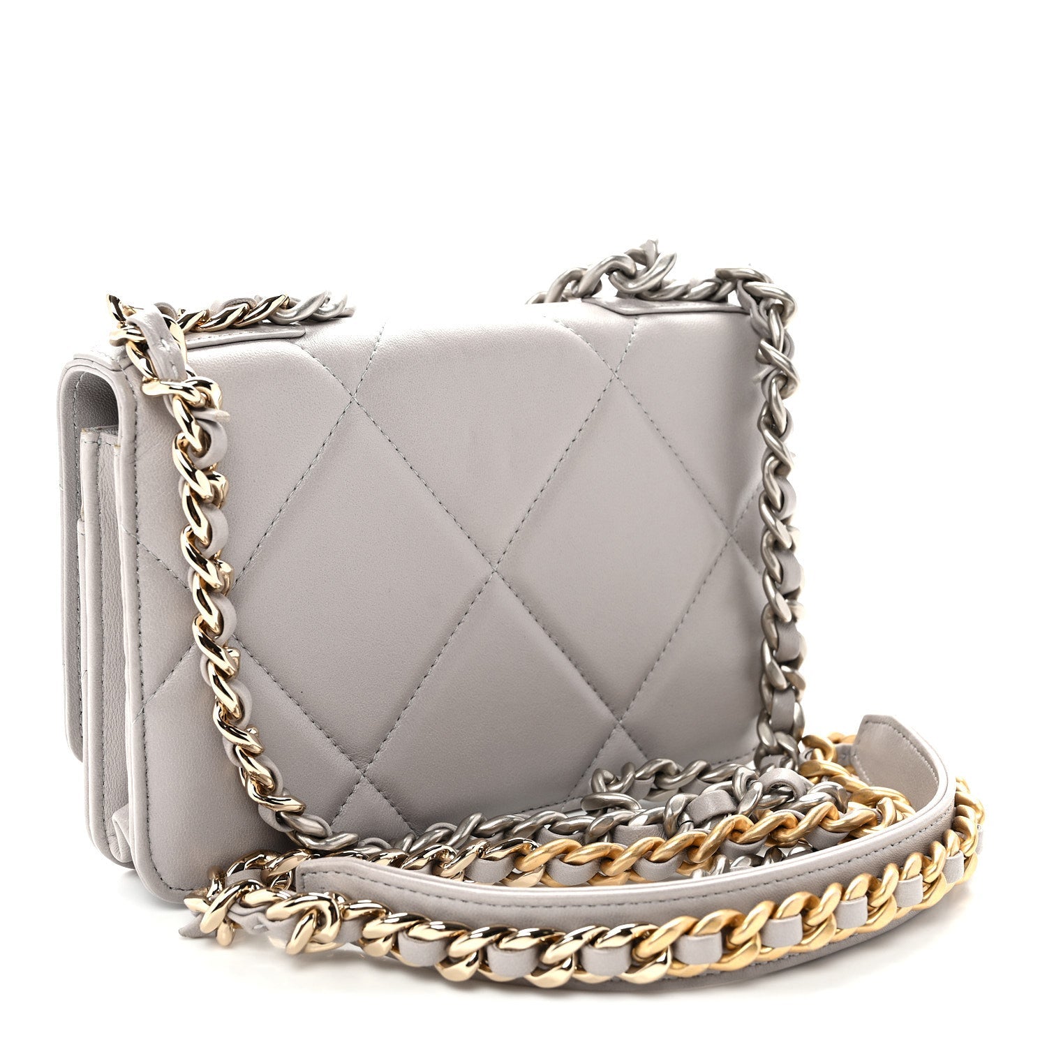 Lambskin Quilted Chanel 19 Wallet On Chain WOC Grey