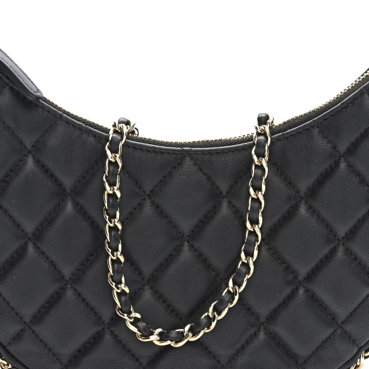 Lambskin Quilted Small Hobo Bag Black