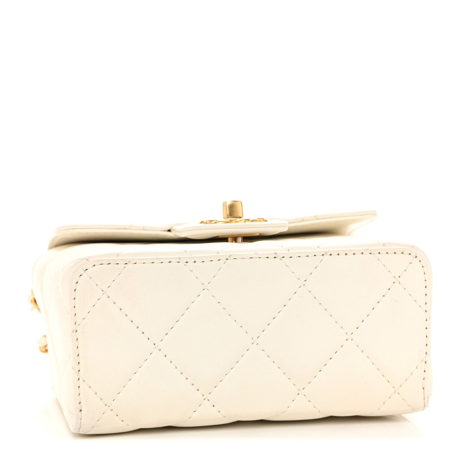 Lambskin Handle Crush Top Handle Flap Bag White