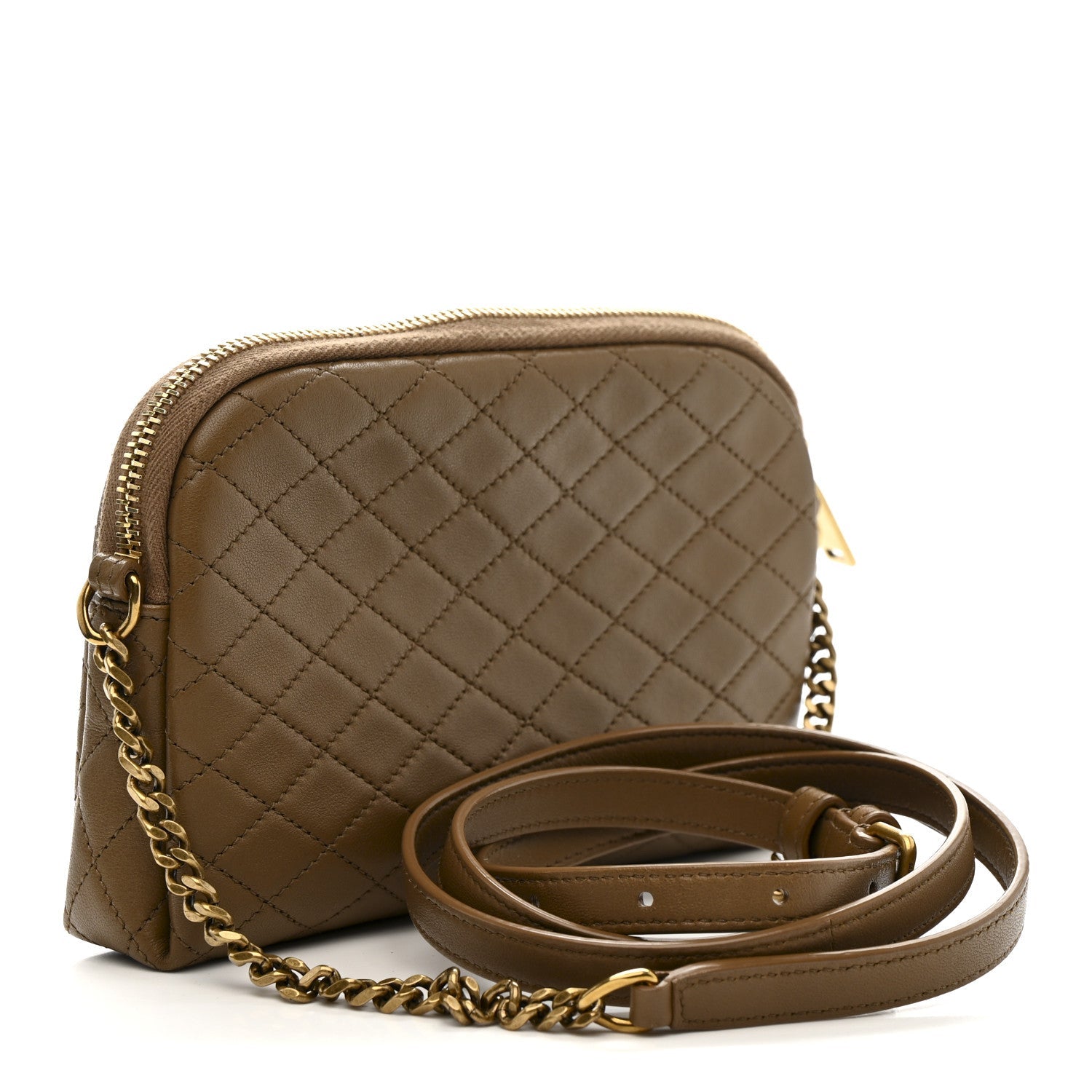 Lambskin Quilted Gaby Zipped Pouch Dark Cork