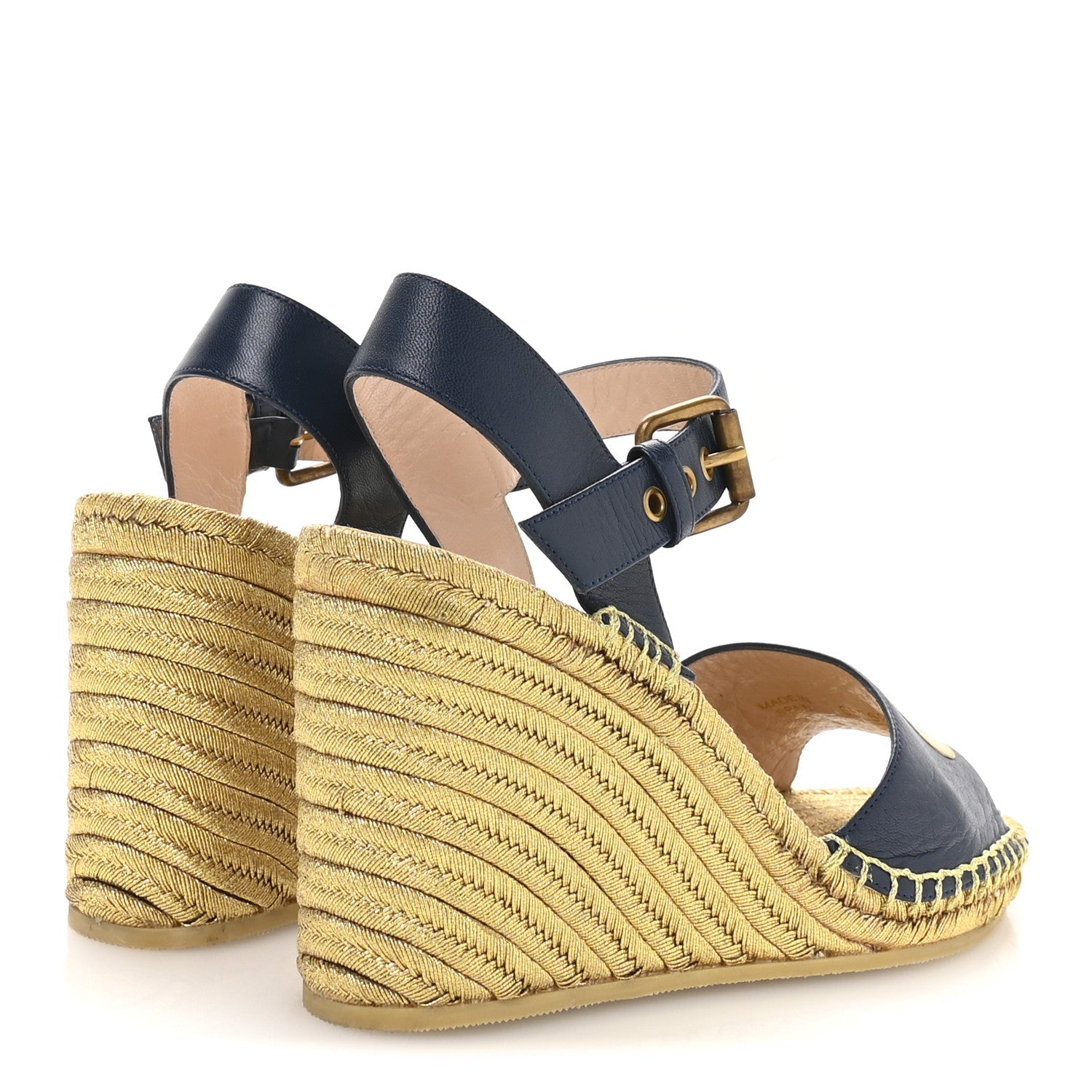 Calfskin Espadrille Platform 95 Wedge Sandals 36 Blu Agata Oro Vecchi