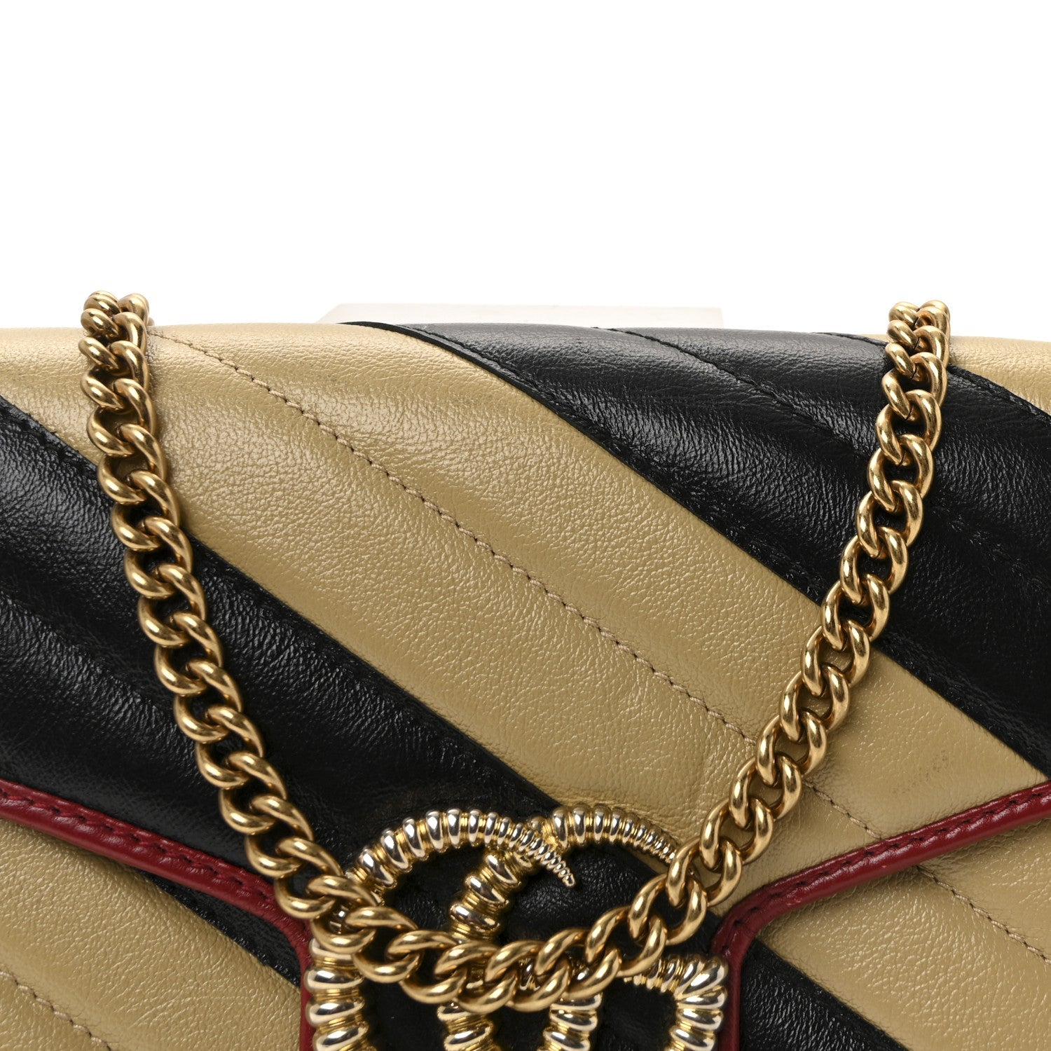 Azalea Calfskin Matelasse Diagonal Patchwork Torchon GG Marmont Chain Wallet Black Beige Romantic Cerise