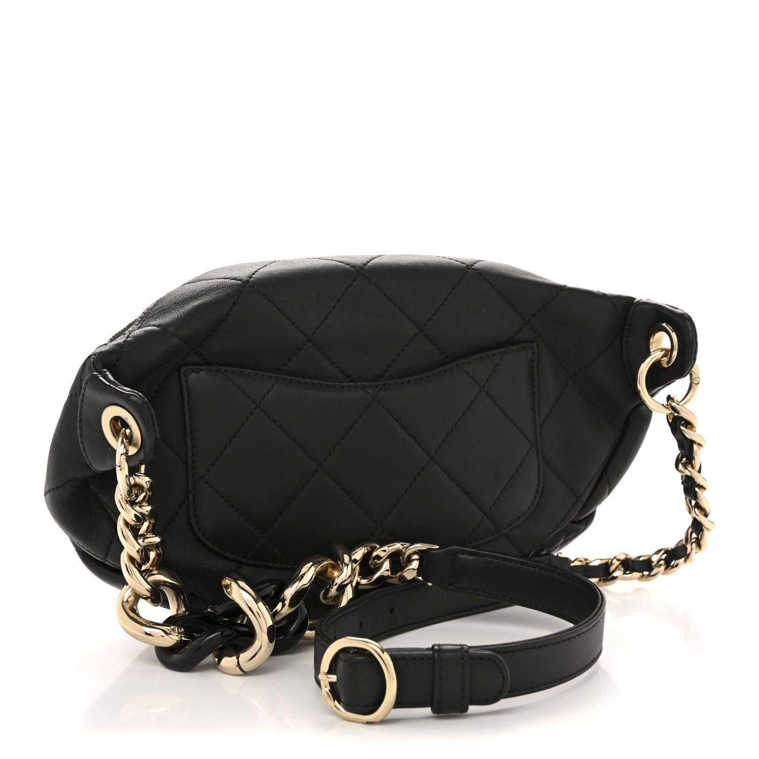 Lambskin Enamel Quilted Waist Bag Black