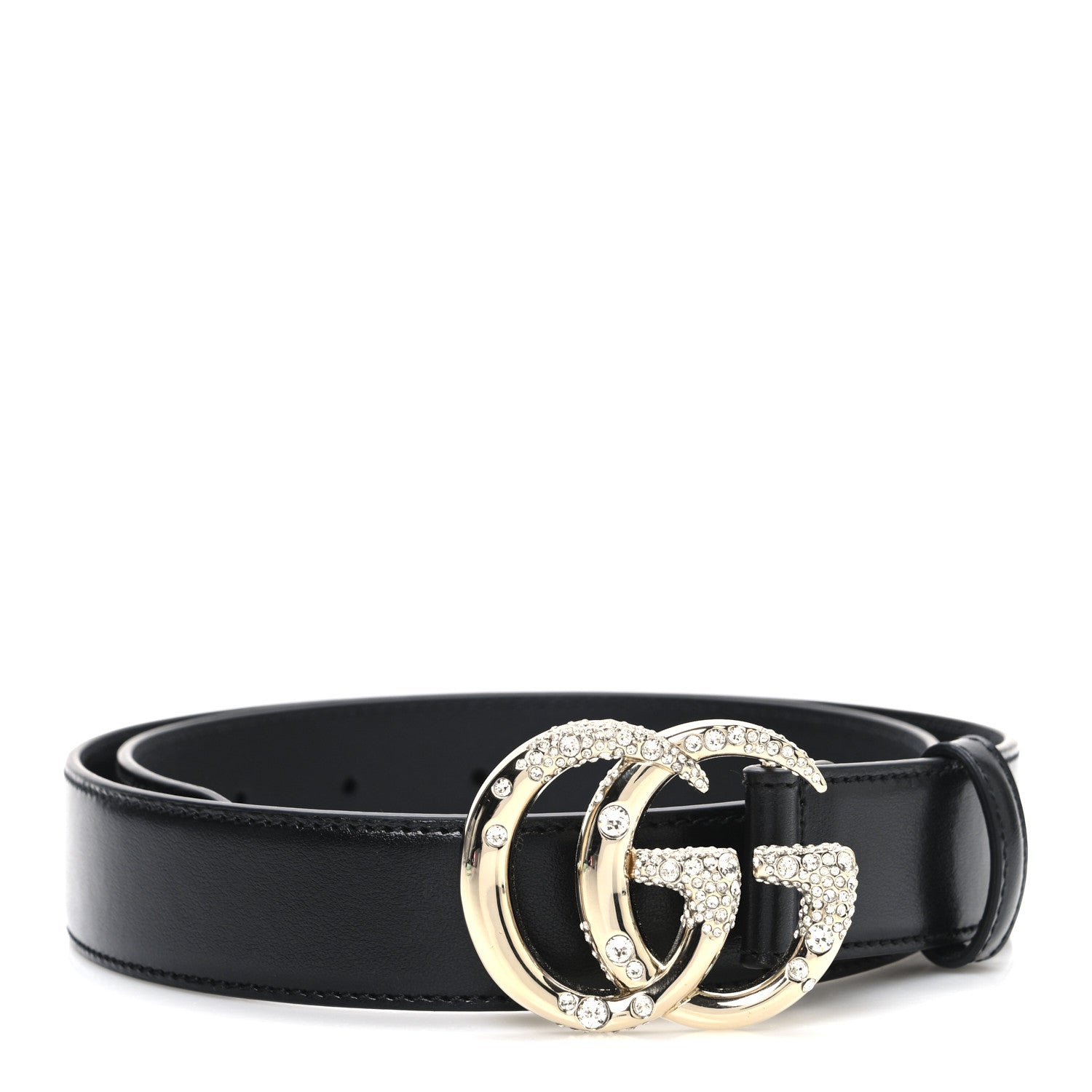 Plutone Calfskin Crystal Double G 30mm Belt 75 30 Black