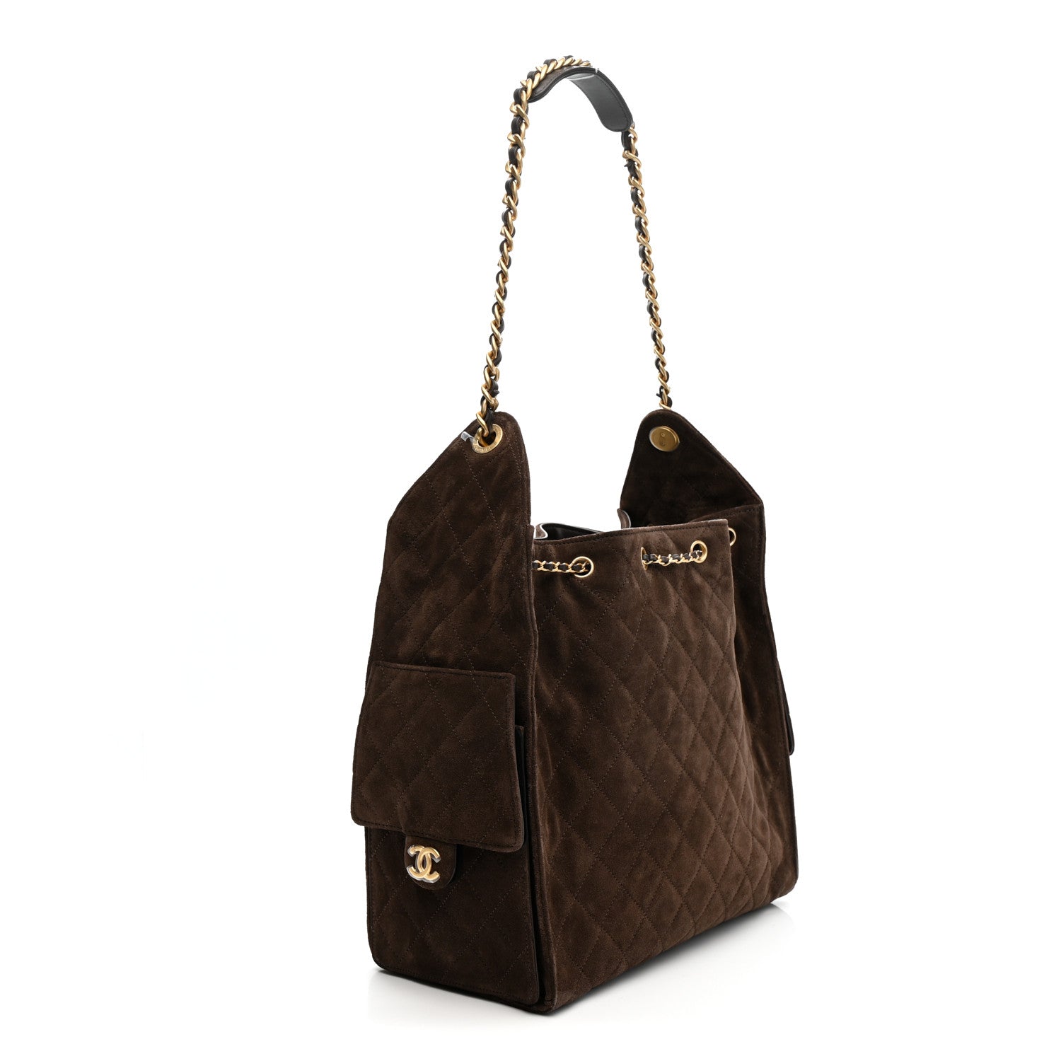 Suede Quilted Medium Chanel 25 Handbag Dark Brown