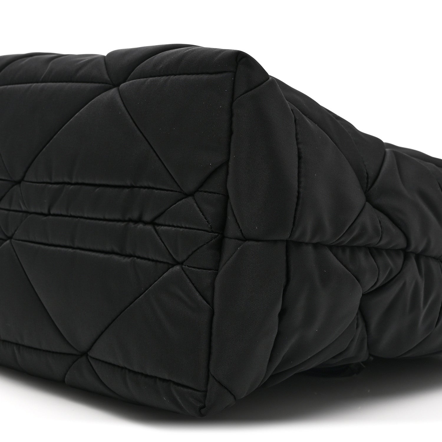 Re-Nylon Nappa Triangle Quilted Padded Small Double Handled Zip Tote Black