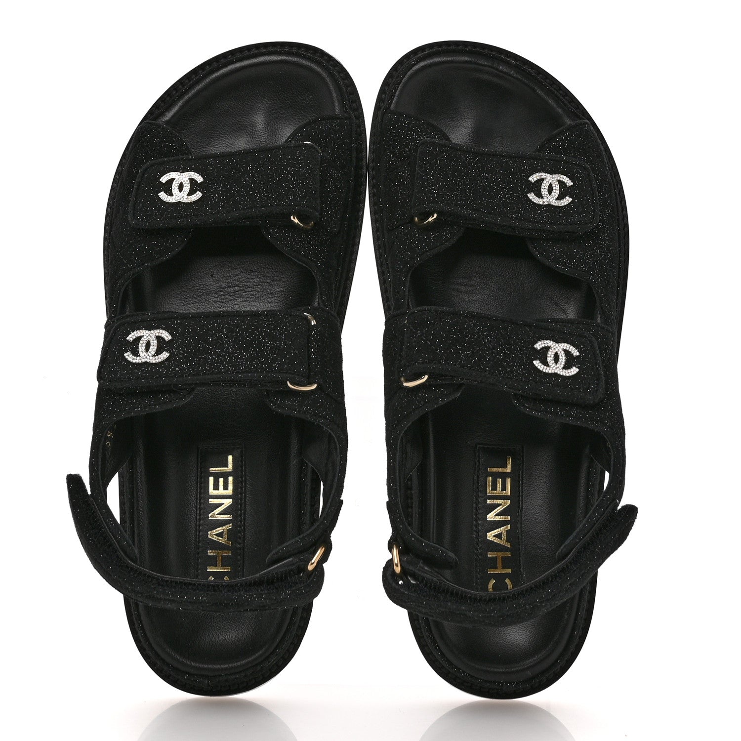 Suede Kidskin Glitter Crystal Velcro Dad Sandals 38 Black Silver