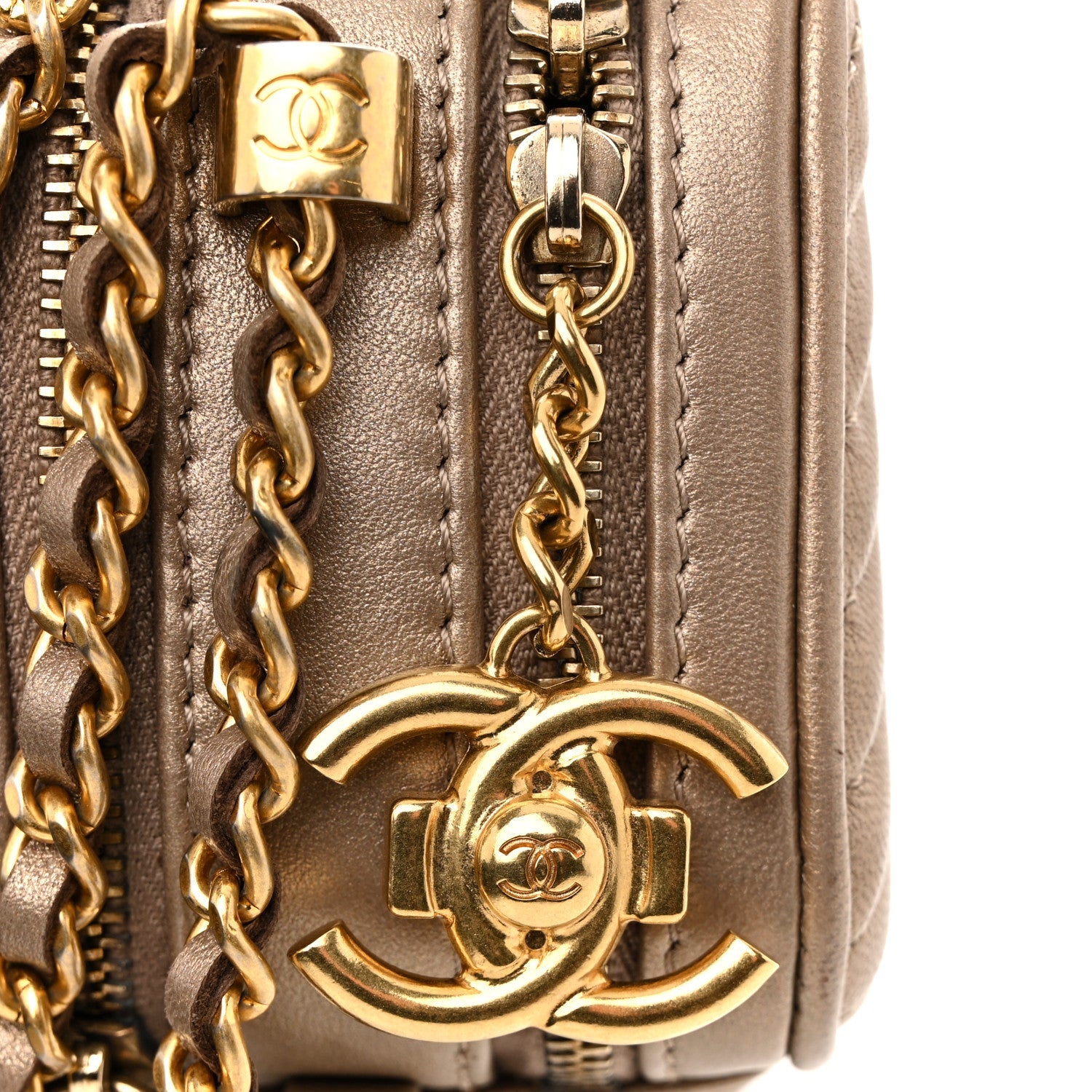 Metallic Lambskin Mini Coco Boy Camera Case Dark Gold