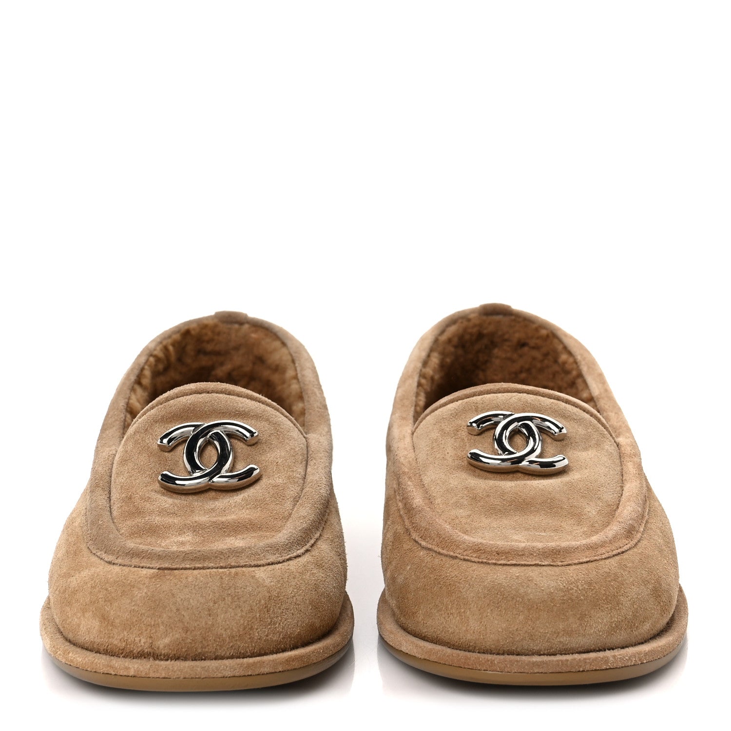 Suede Calfskin CC Loafers 36 Dark Beige