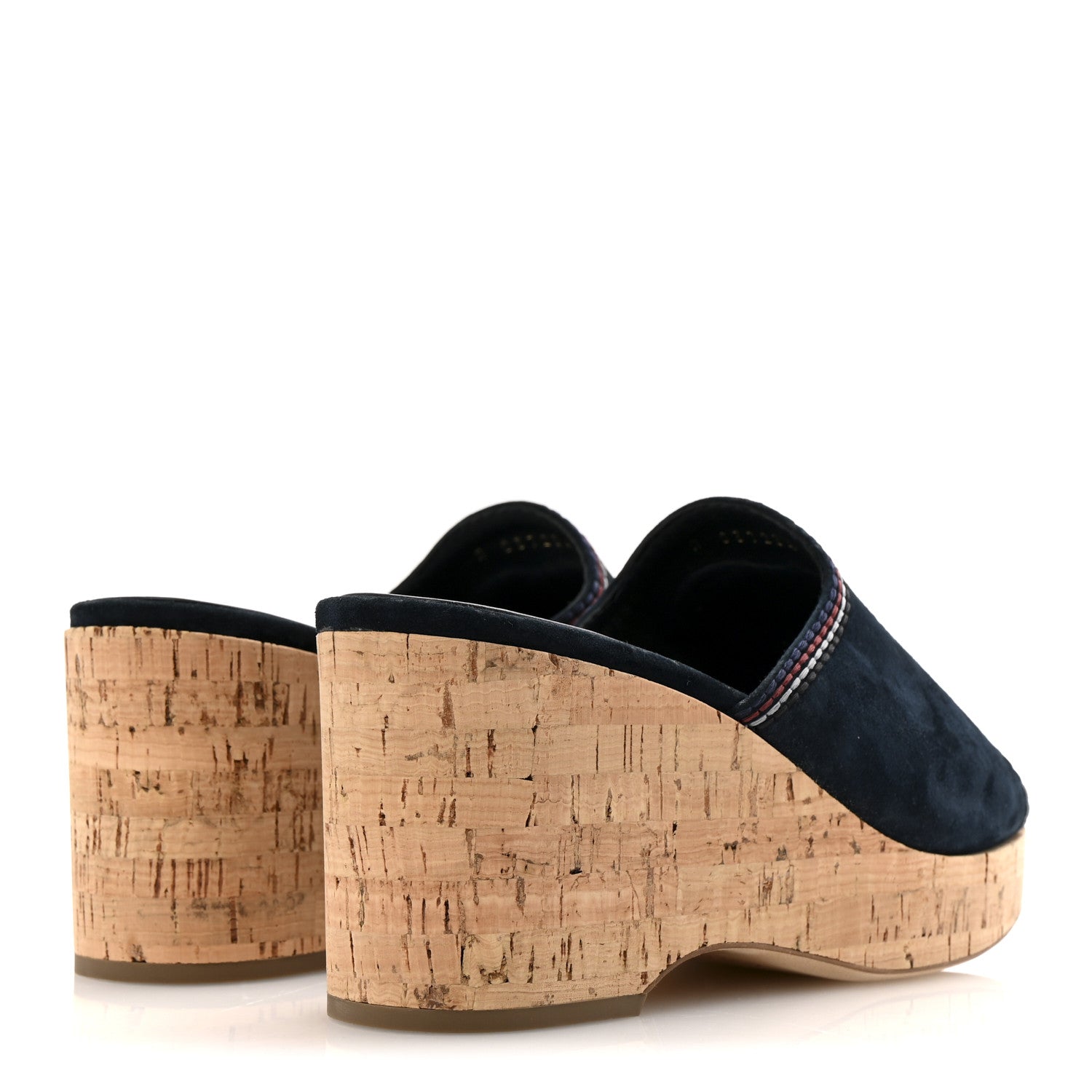 Suede Calfskin Cork CC Wedge Sandal 39 Navy Blue