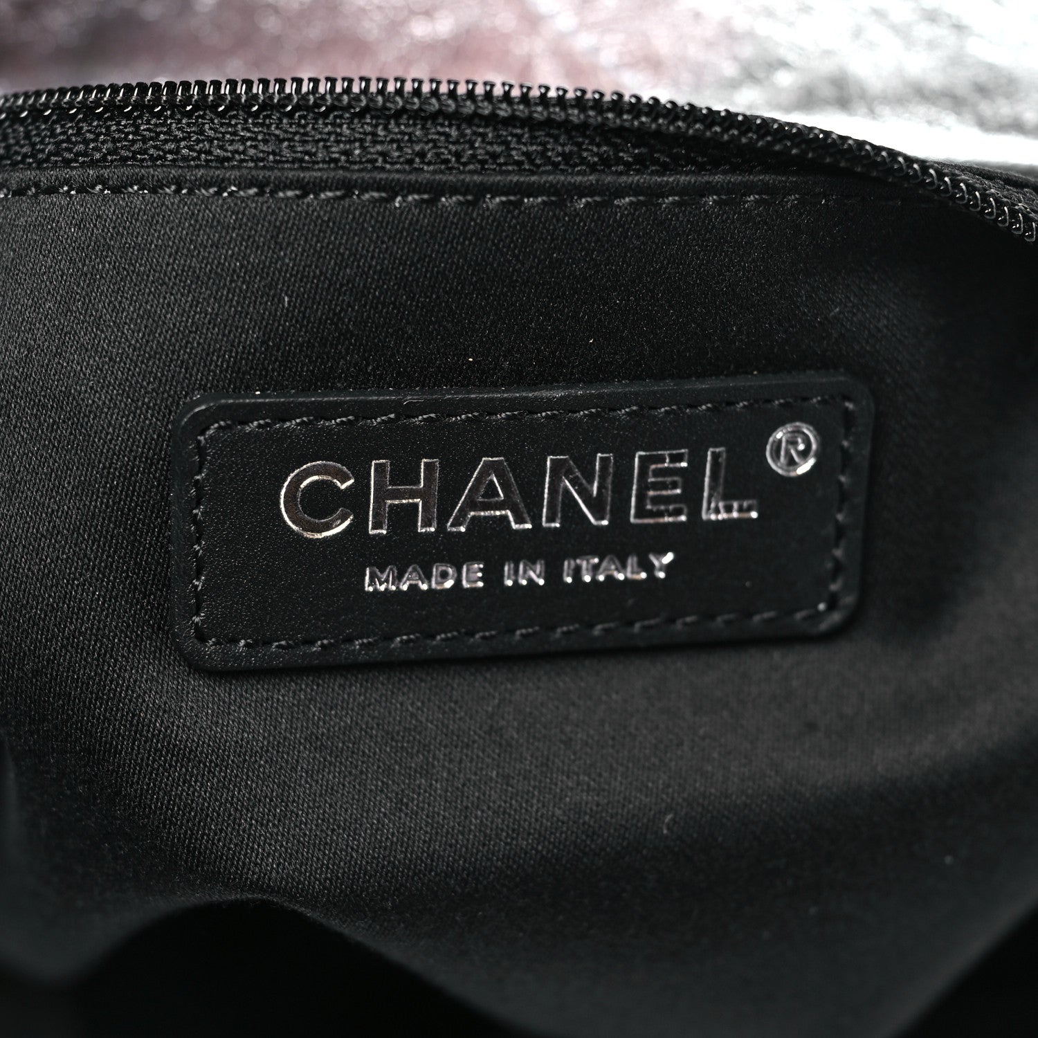 Metallic Calfskin Stitched CC Shopper Tote Silvery
