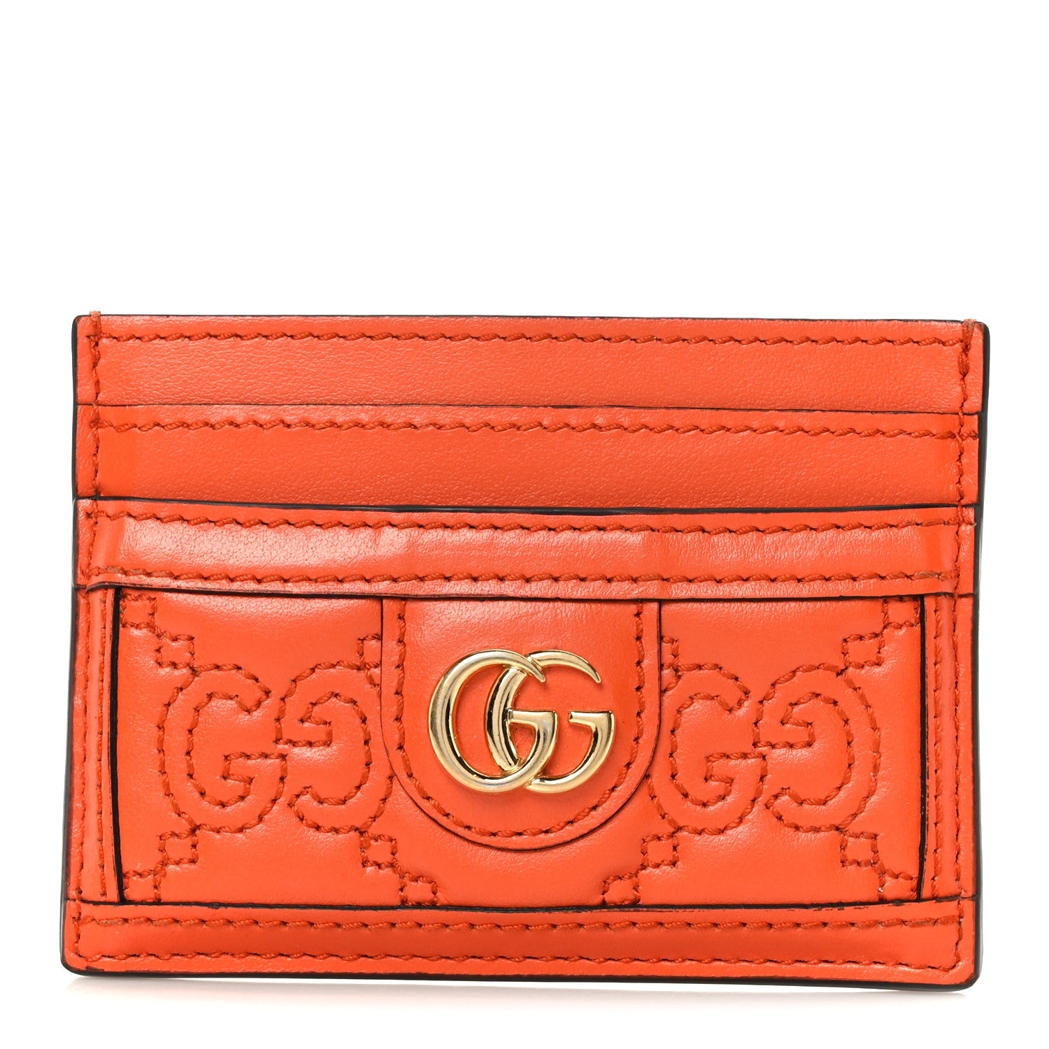 Calfskin GG Matelasse Card Holder Deep Orange