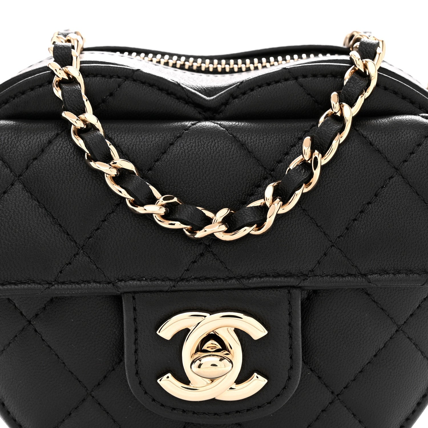Lambskin Quilted CC In Love Heart Clutch With Chain Black