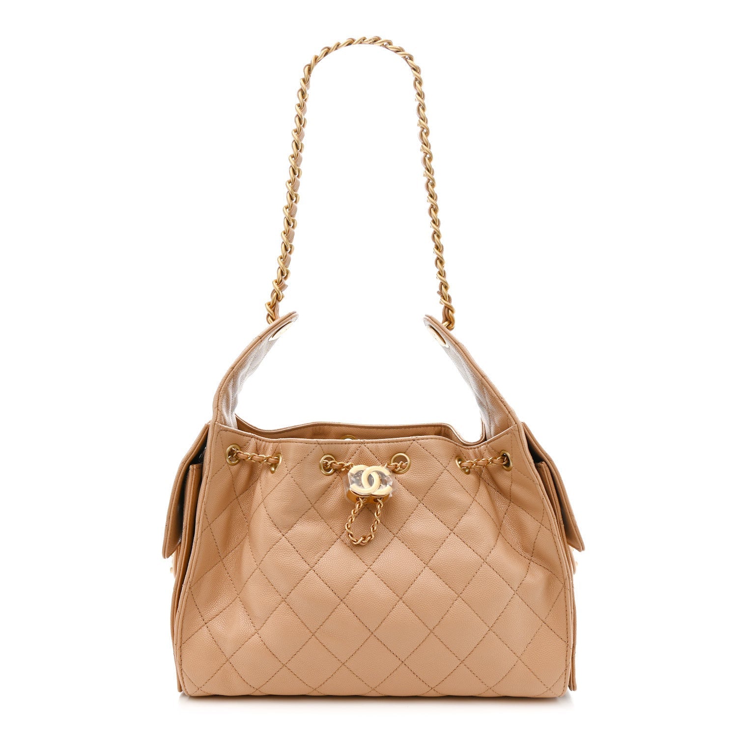 Caviar Quilted Small Chanel 25 Handbag Dark Beige