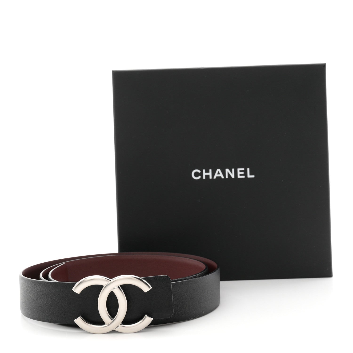 Calfskin CC Reversible 90 36 Belt Black Burgundy