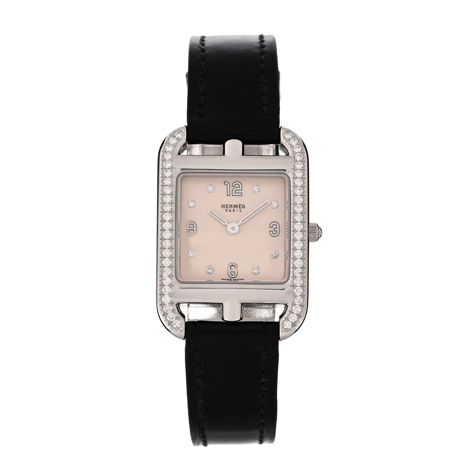 Stainless Steel Alligator Diamond Bezel 23mm Cape Cod Quartz Watch Noir