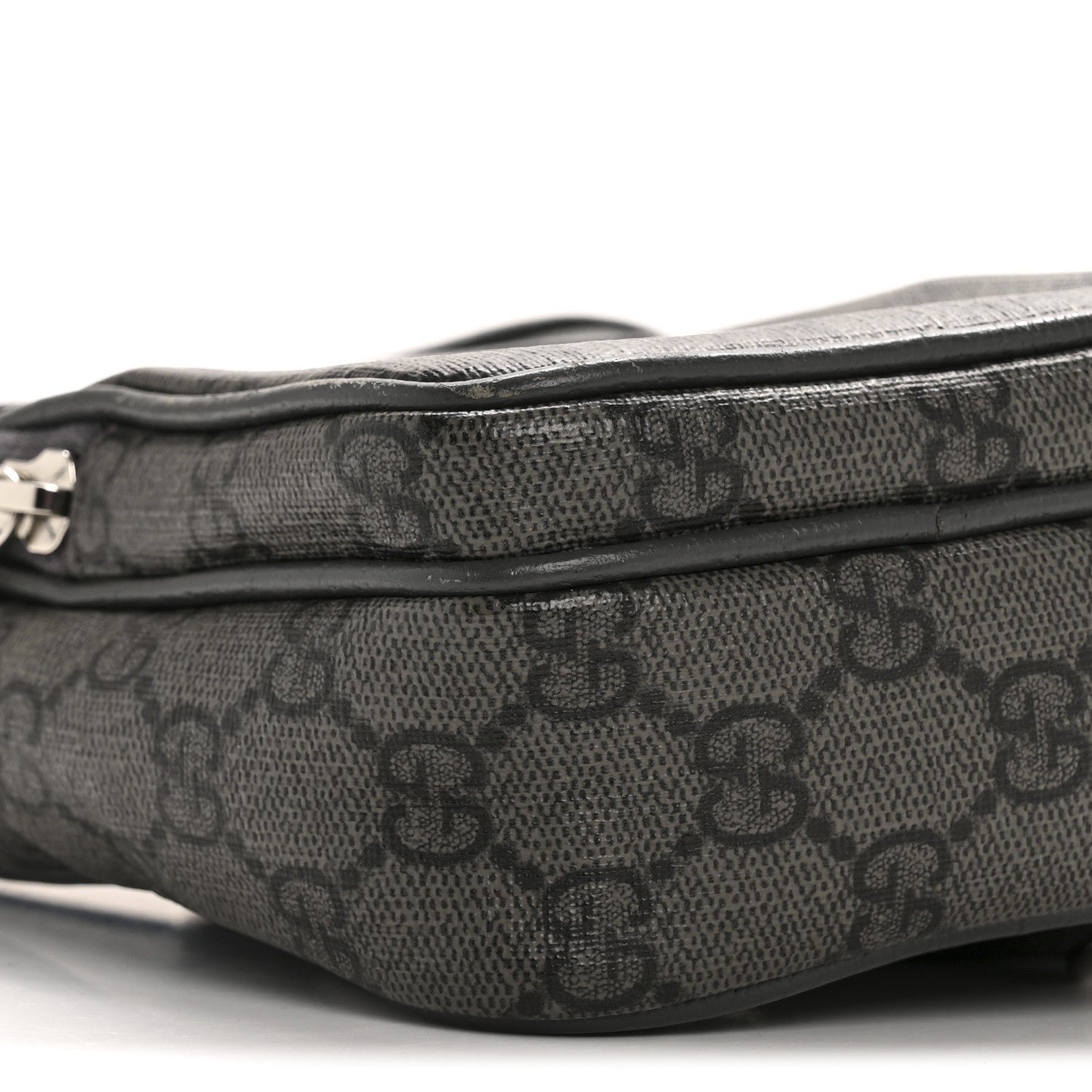GG Supreme Monogram Textured Dollar Calfskin Mini Ophidia Messenger Grey Black Graphite Grey