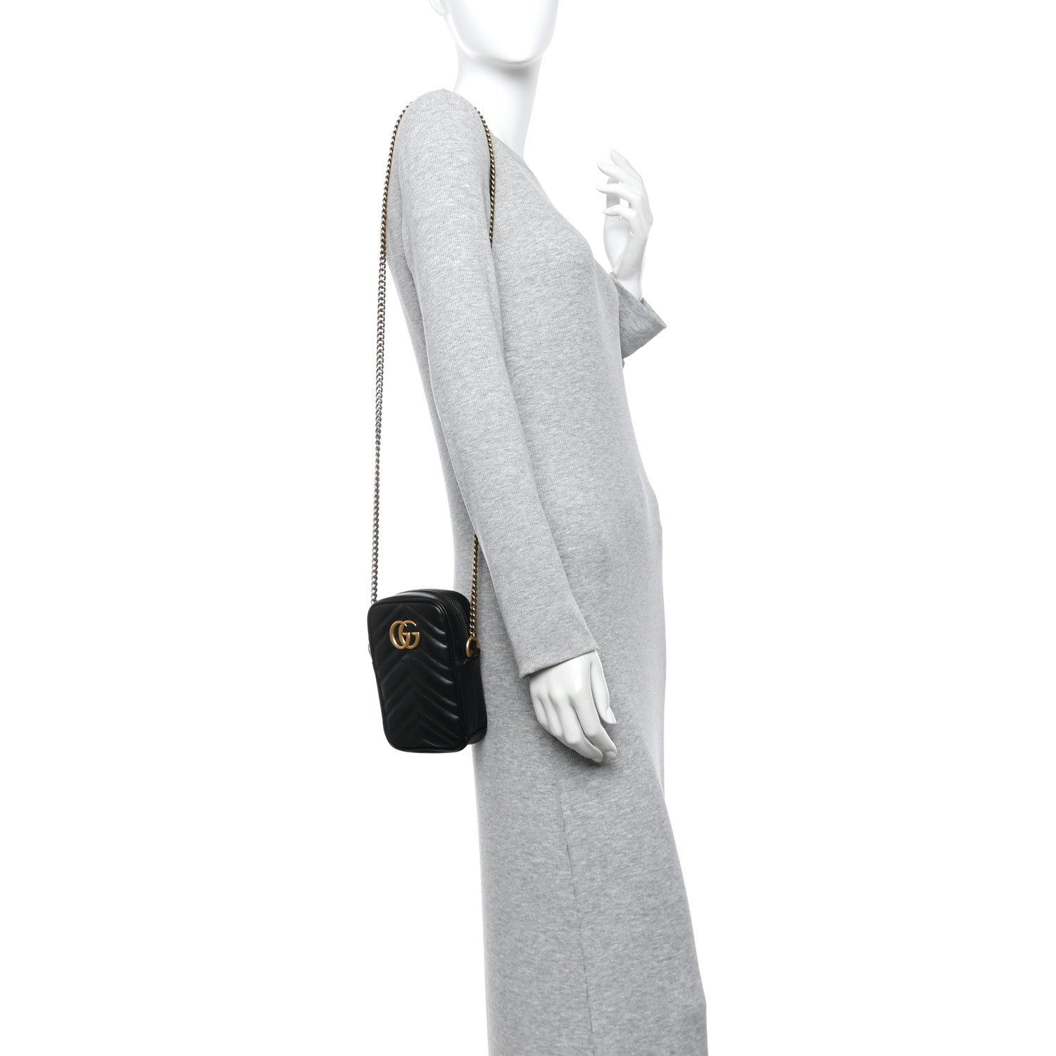 Calfskin Matelasse Mini GG Marmont Crossbody Bag Black