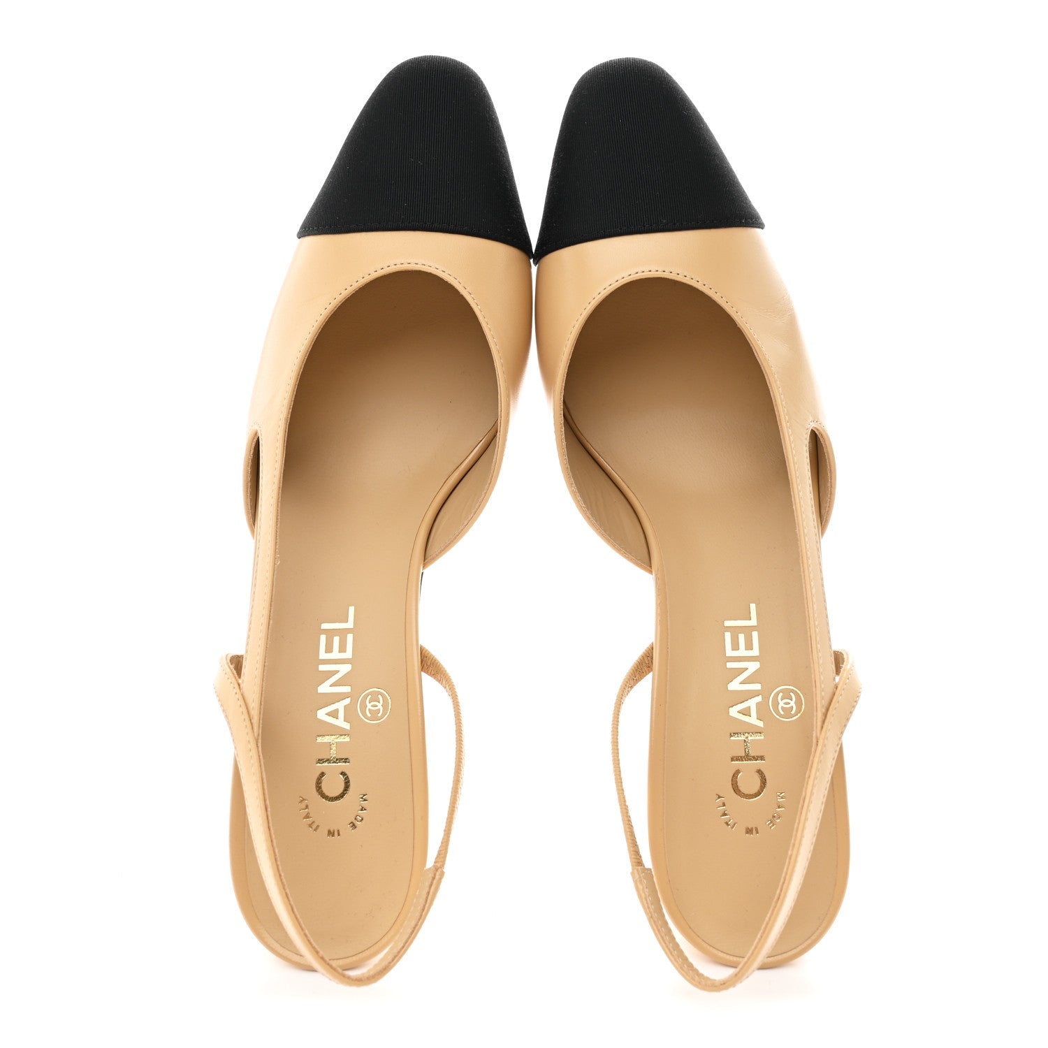 Goatskin Grosgrain Cap Toe CC Slingback Pumps 40 Beige Black
