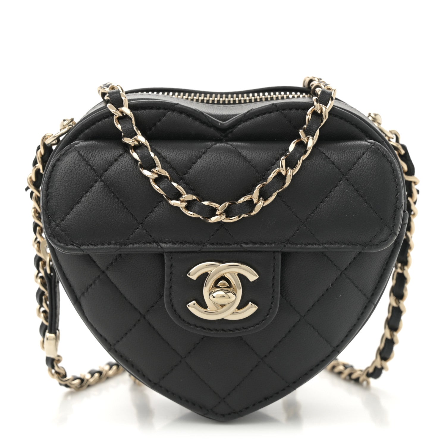 Lambskin Quilted CC In Love Heart Clutch With Chain  Black