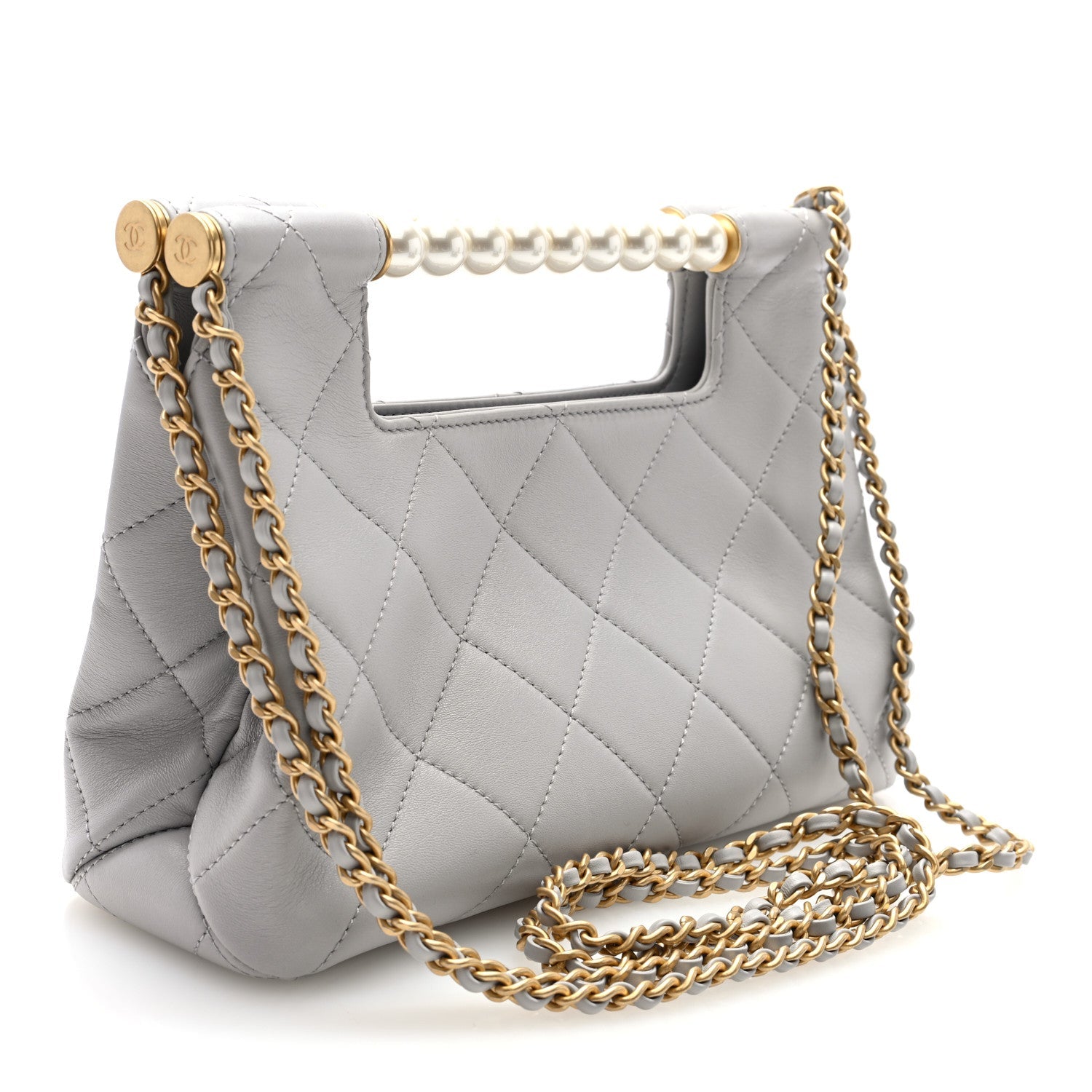 Calfskin Pearl Small Shopping Bag Grey