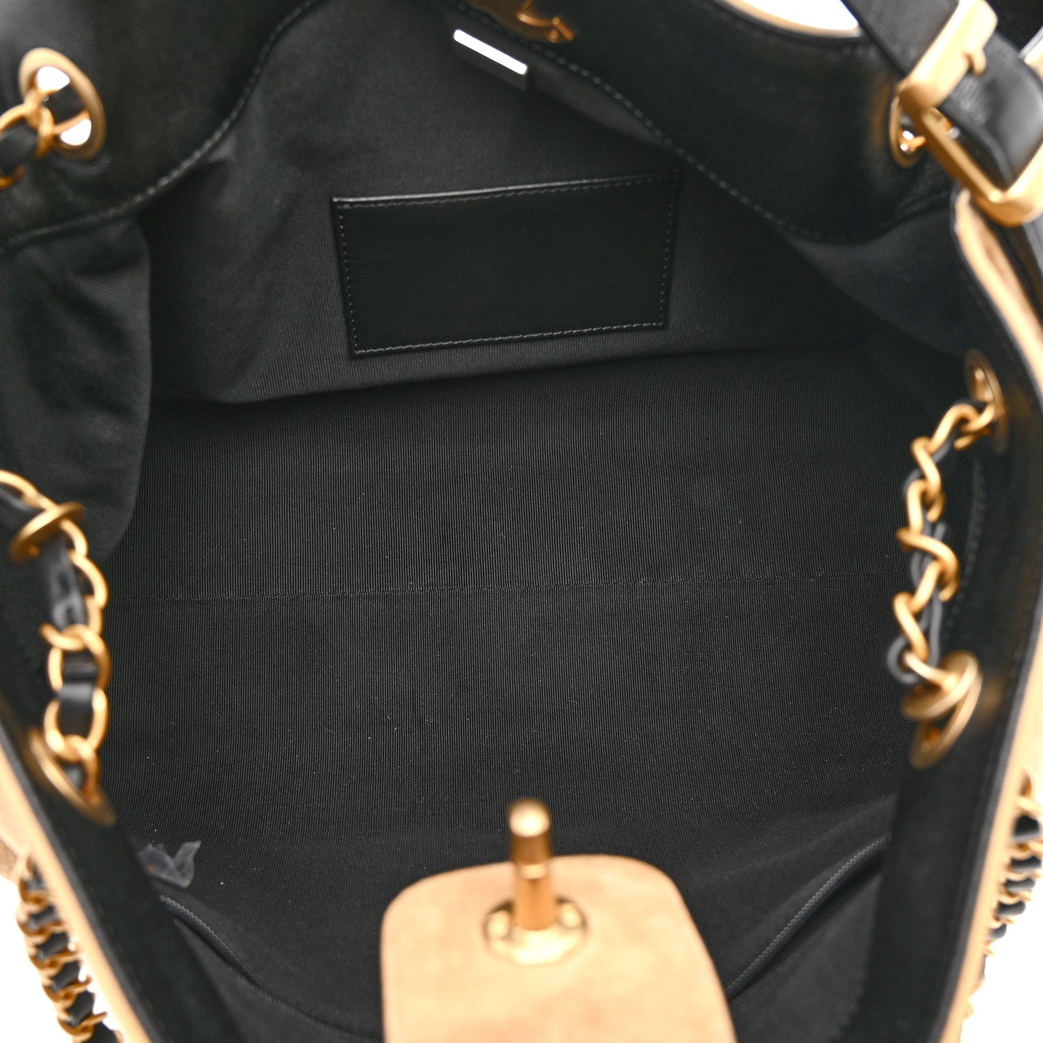 Suede Calfskin Shiny Lambskin Quilted Small Shopping Bag Beige Black