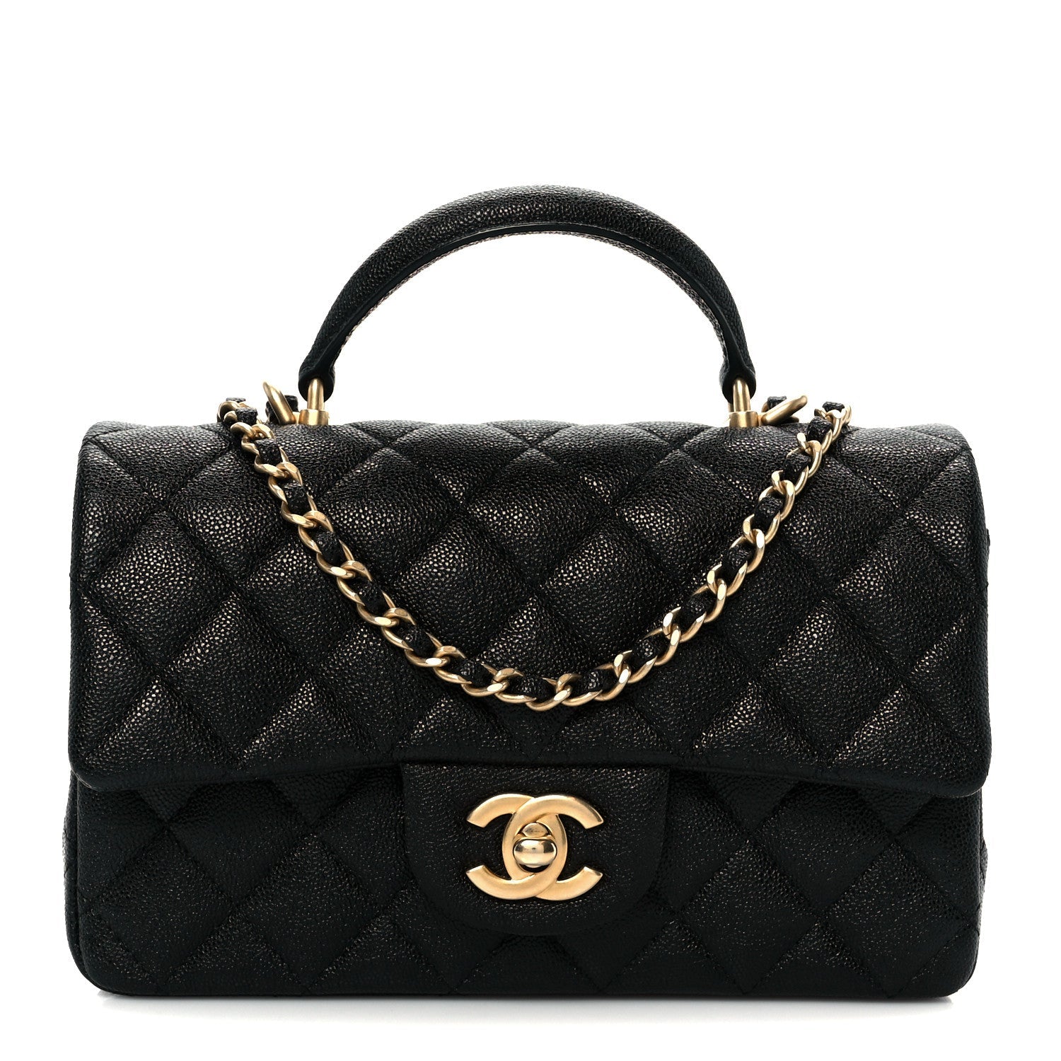 Caviar Quilted Mini Top Handle Rectangular Flap Black