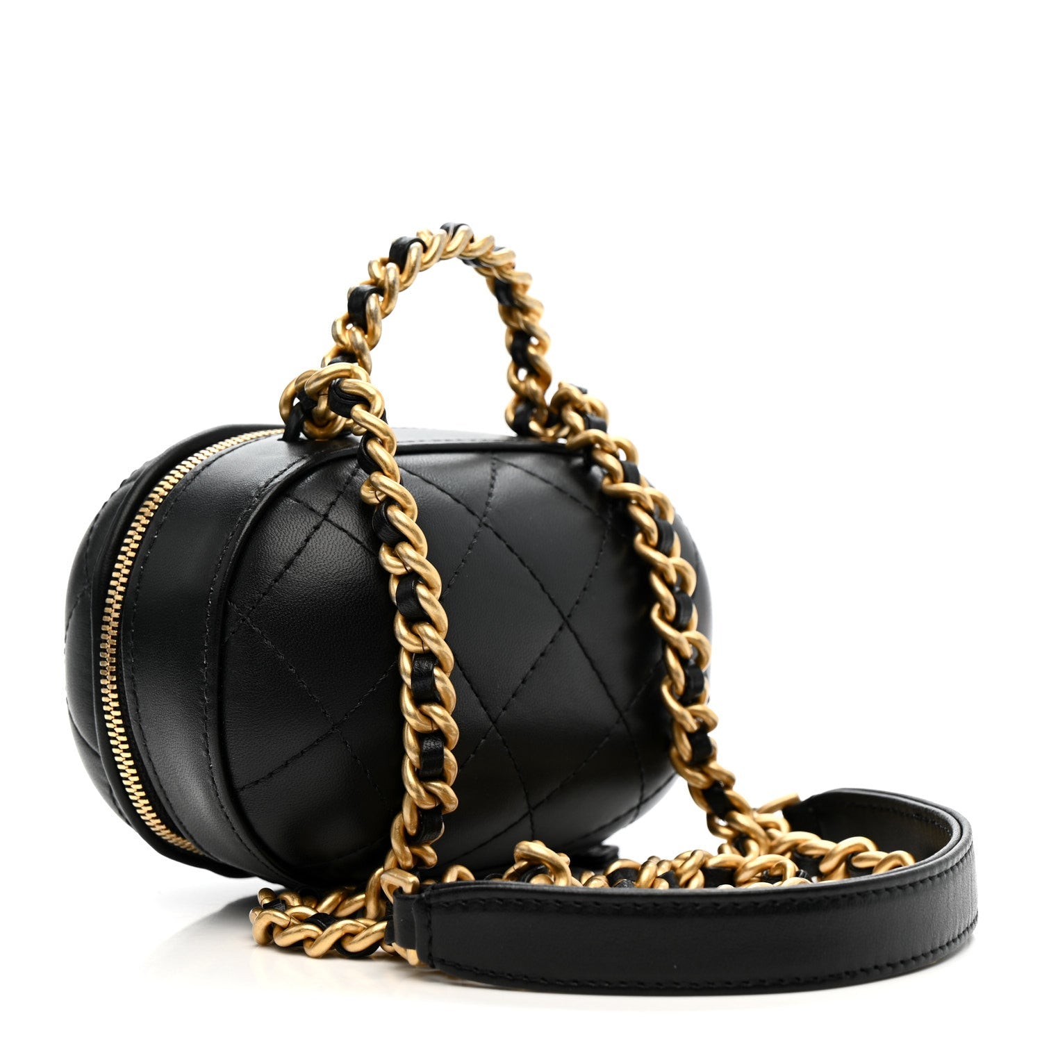 Lambskin Quilted CC Bubble Vanity Case With Chain Black