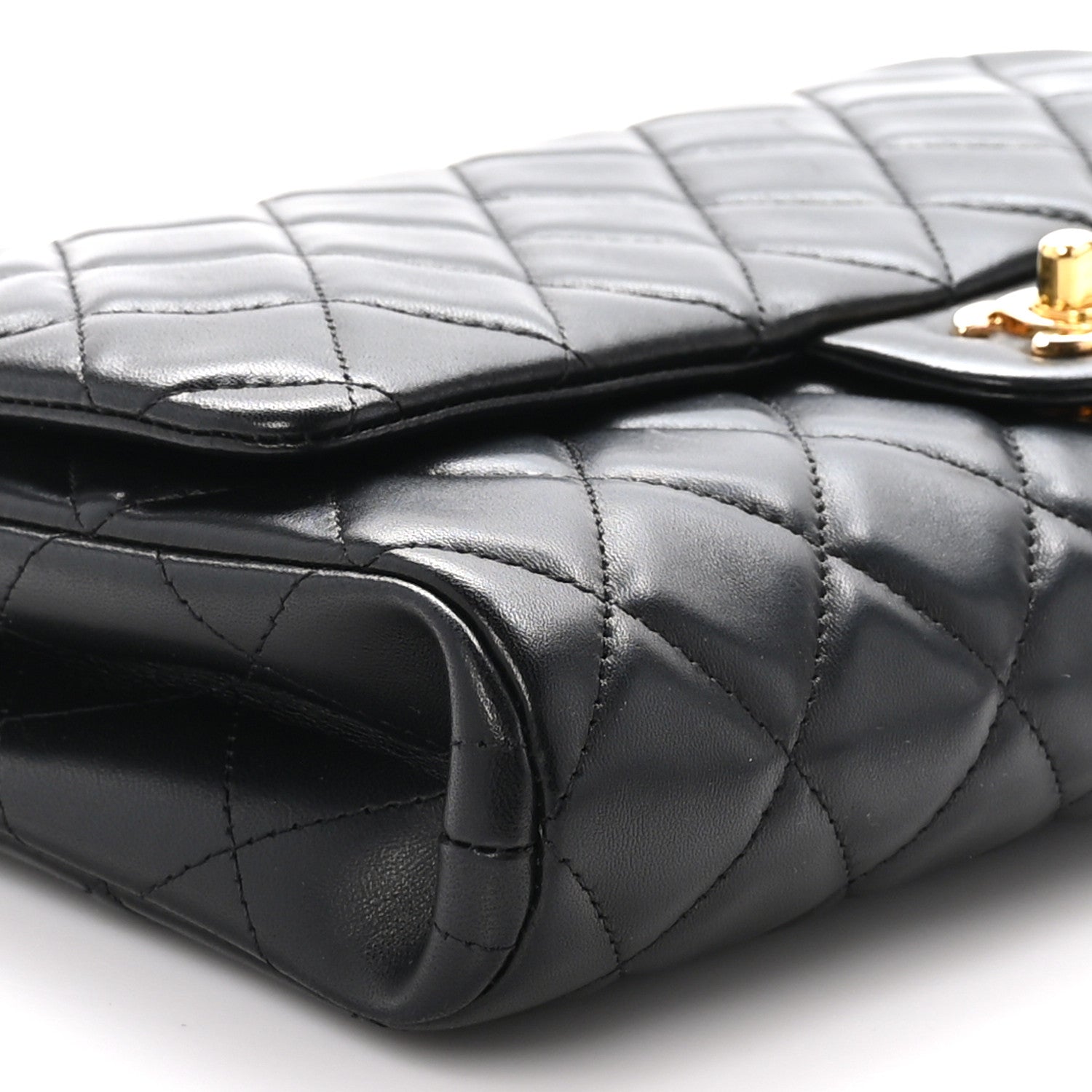 Lambskin Quilted Clutch With Chain Flap Black