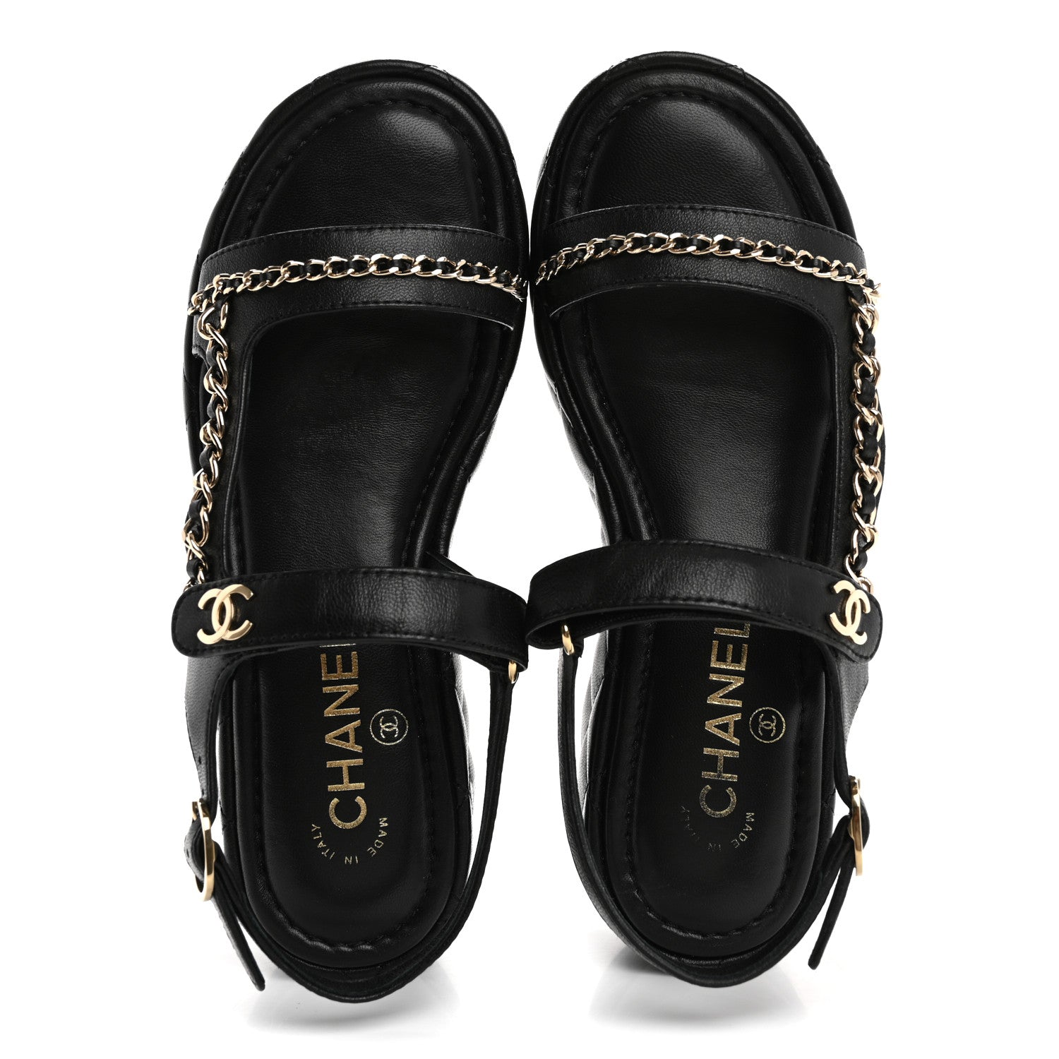 Lambskin Quilted Chain CC Platform Sandals 37.5 Black