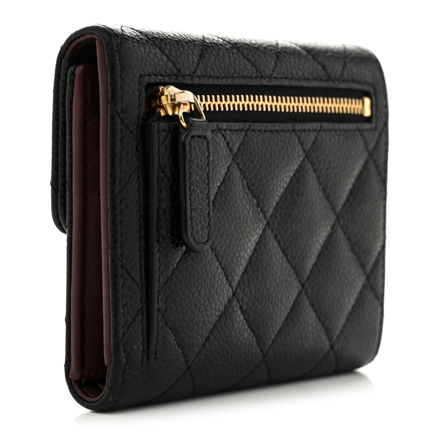 Caviar Quilted Compact Flap Wallet Black