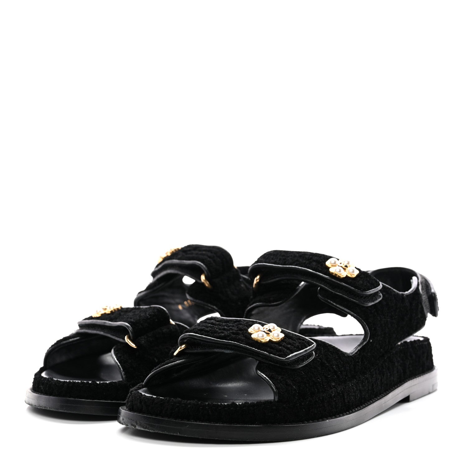 Tweed Velcro Dad Sandals 37 Black