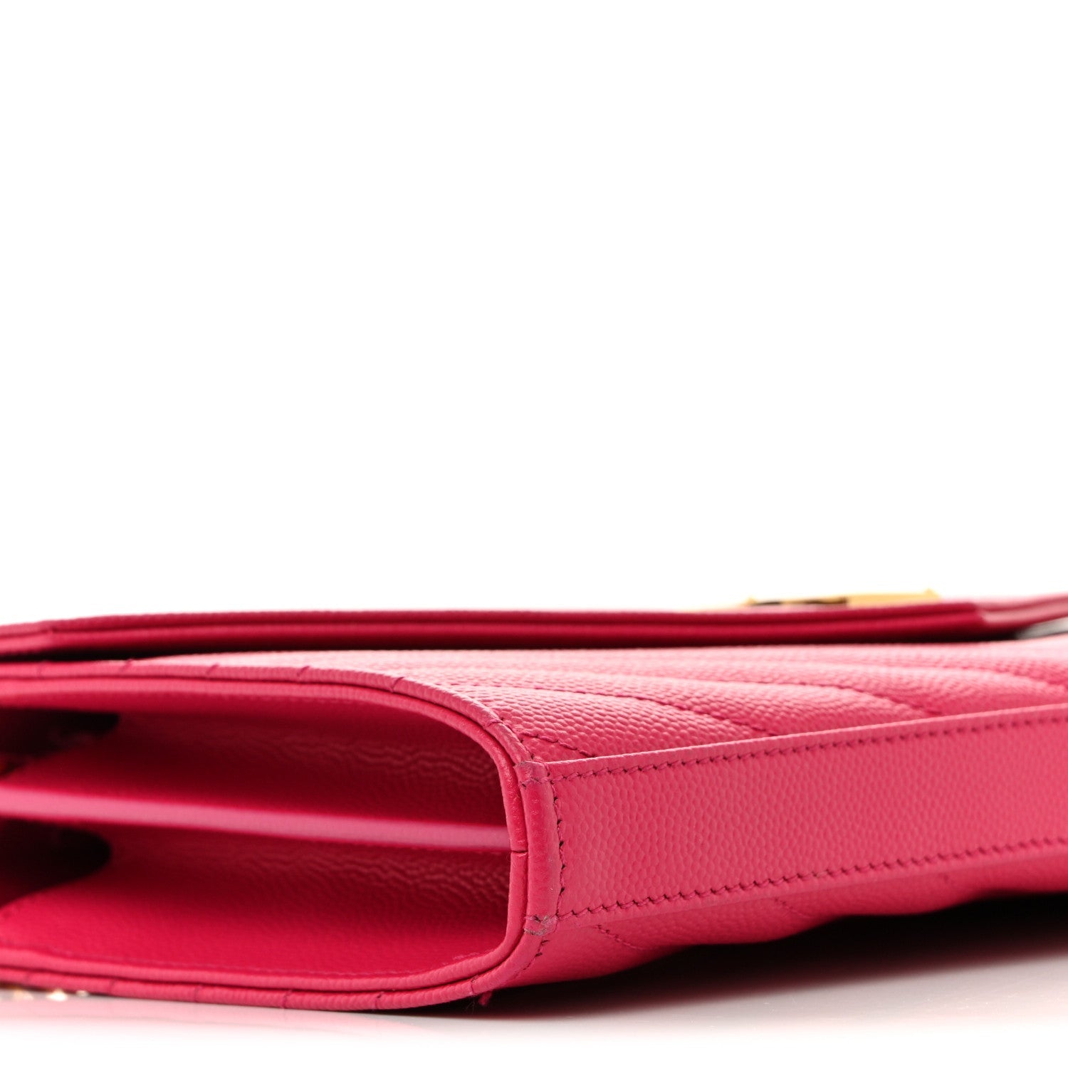 Grain De Poudre Matelasse Chevron Monogram Chain Wallet Lipstick Fuchsia