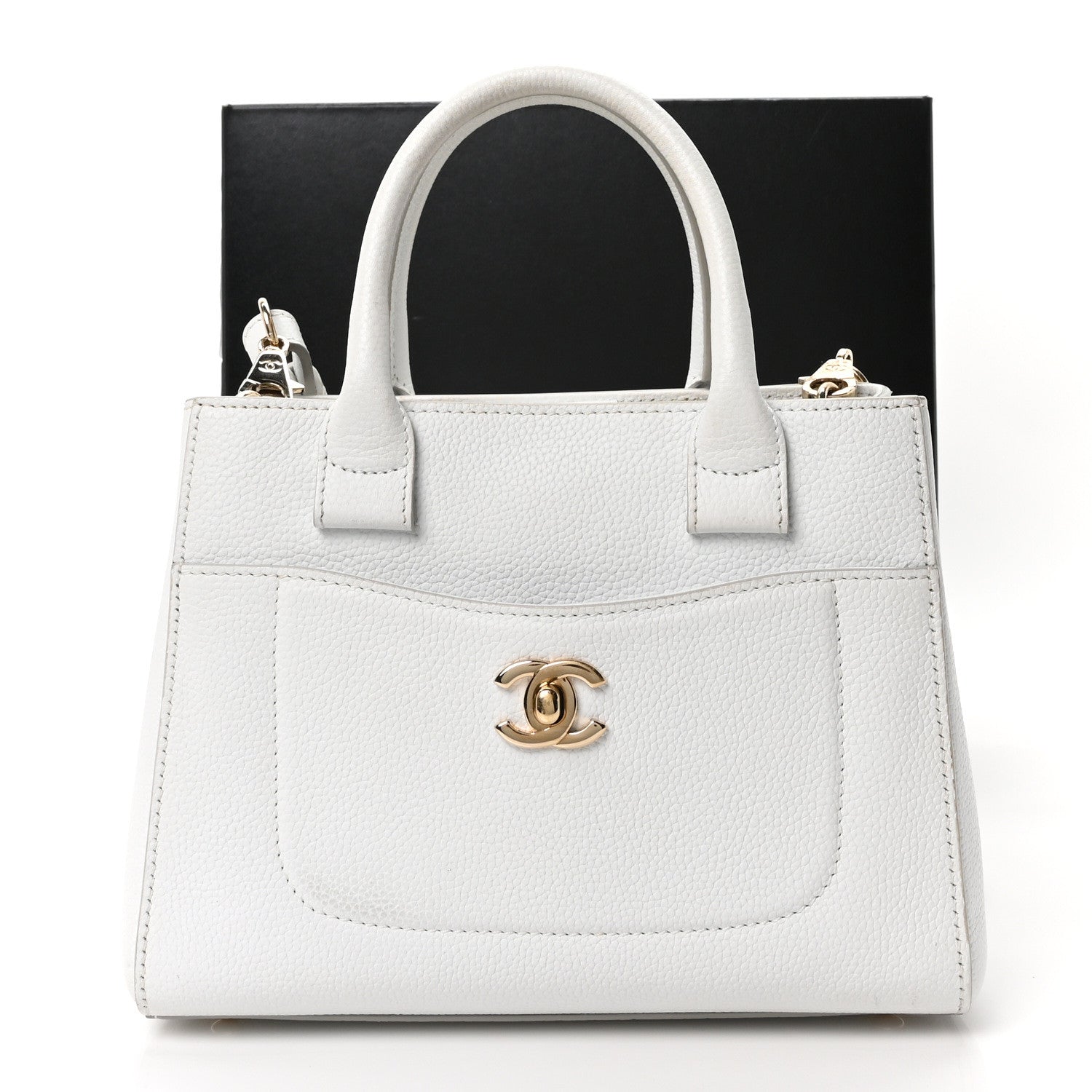 Grained Calfskin Mini Neo Executive Shopper Tote White