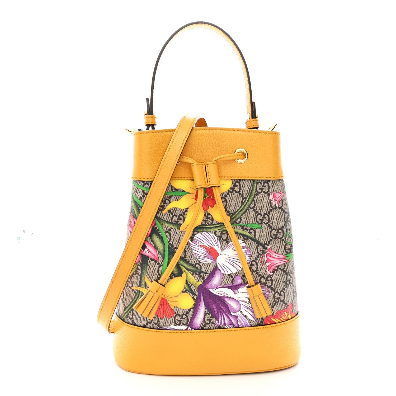 GG Supreme Monogram Flora Small Ophidia Bucket Bag Beige Multicolor Crop